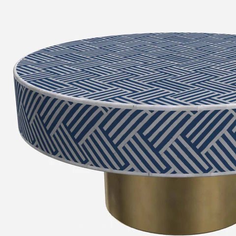 Handmade Bone Inlay Round Blue Coffee Table - Boho Chic Living Room Furniture for Home Decor, Perfect for Lounge, Living Area & Office Spaces