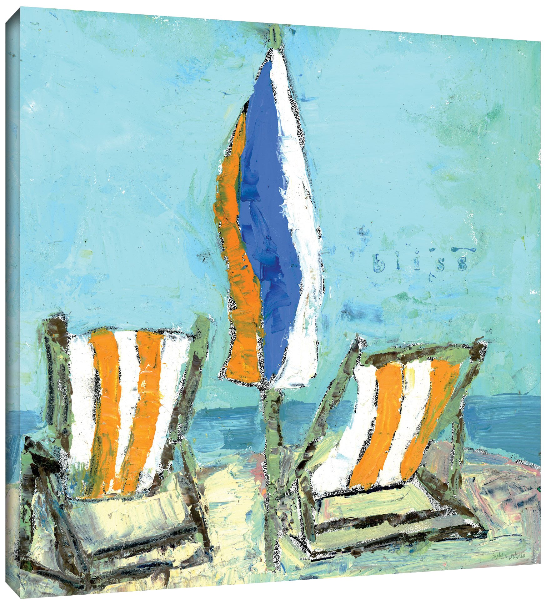 Pamela J. Wingard Bliss Beach Chairs Gallery Wrapped Canvas Art Print - 36x36 Inches Floater Framed Wall Decor for Living Room, Bedroom & Beach House