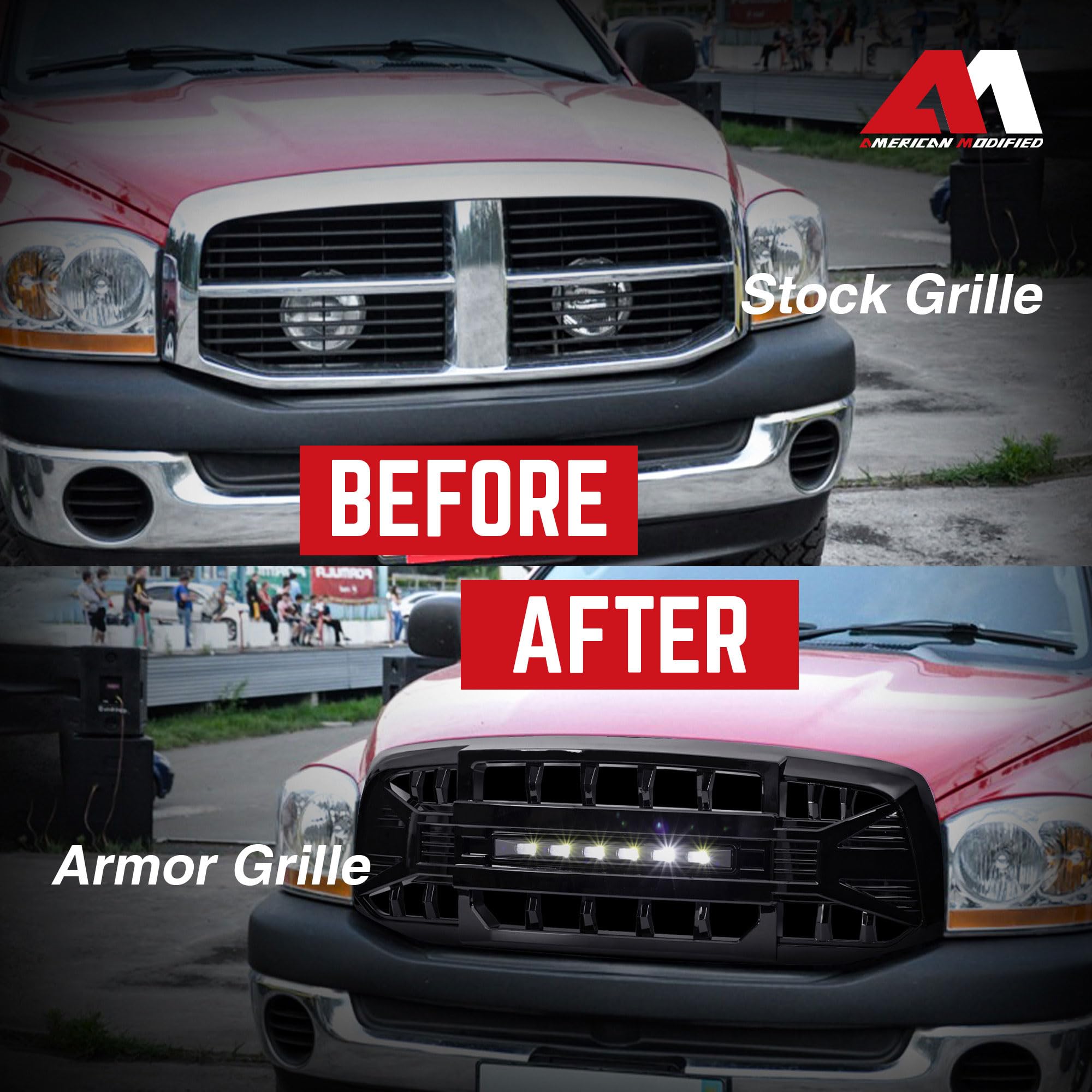 2006-2008 Dodge Ram 1500 & 2006-2009 Ram 2500/3500 LED Off-Road Grille Guard - Gloss Black Heavy Duty Front Bumper Protection for Off-Roading, Truck Shows & Night Driving