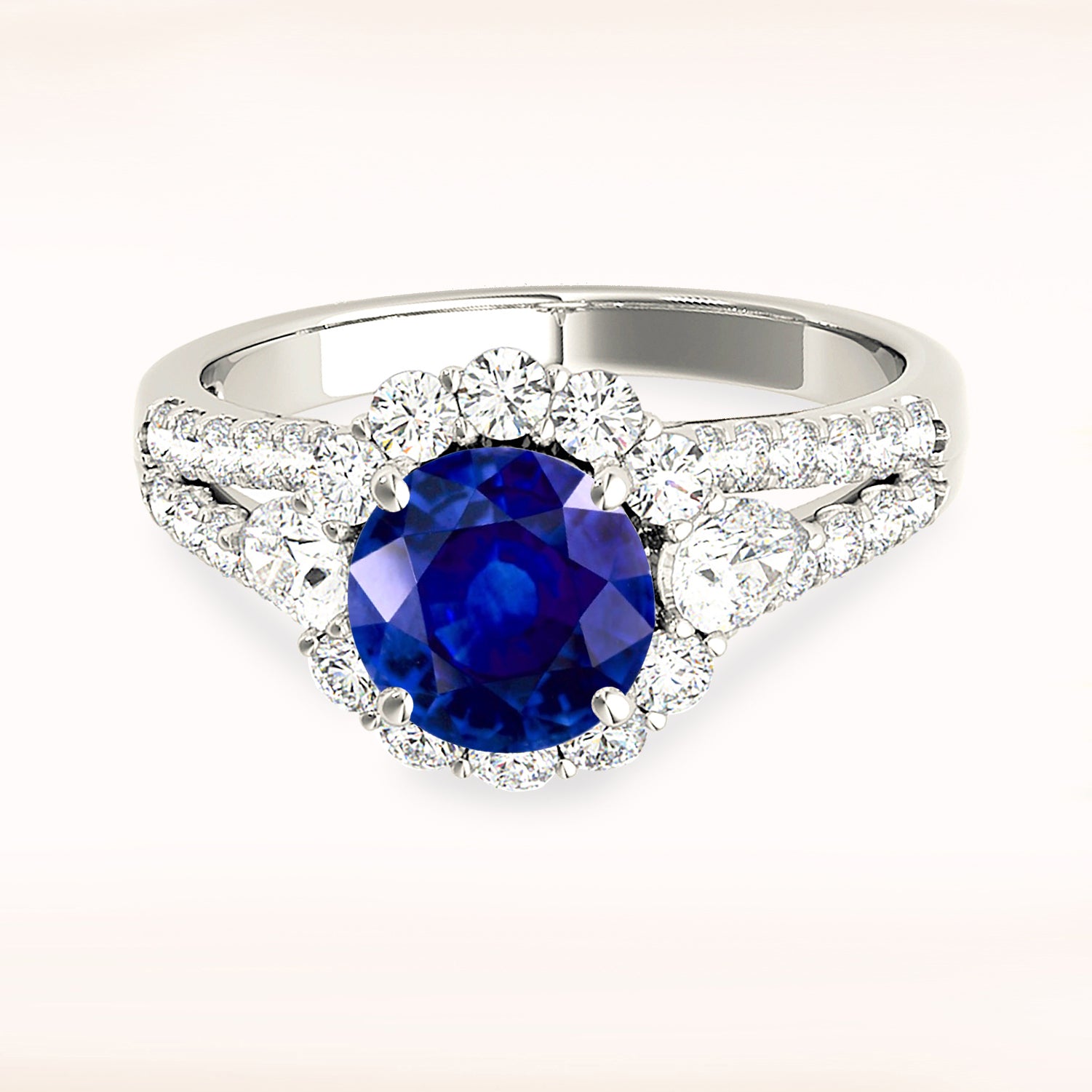 1.35 Carat Genuine Blue Sapphire Split Shank Halo Engagement Ring - Perfect for Proposals, Anniversaries & Special Occasions