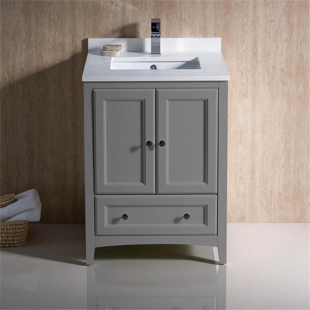 Fresca Oxford 24-Inch Gray Traditional Bathroom Vanity with Top & Sink - Perfect for Small Bathrooms, Powder Rooms & Guest Baths