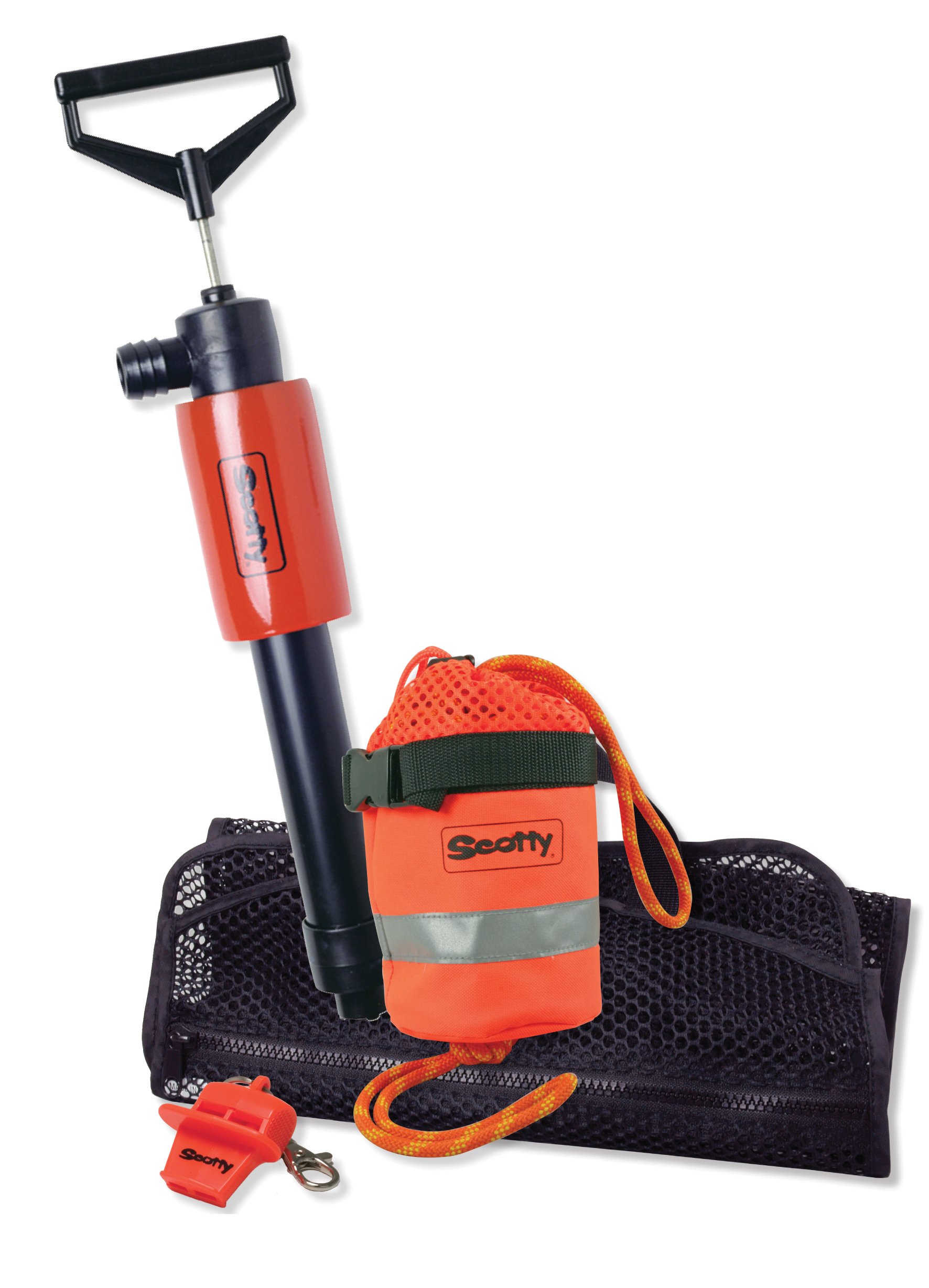 Scotty #794 Paddle Sports Accessory Kit with 544K Pump, 793 Throw Bag, Whistle & Mesh Bag - Orange, Small - Perfect for Kayaking, Canoeing & Water Rescue Gear