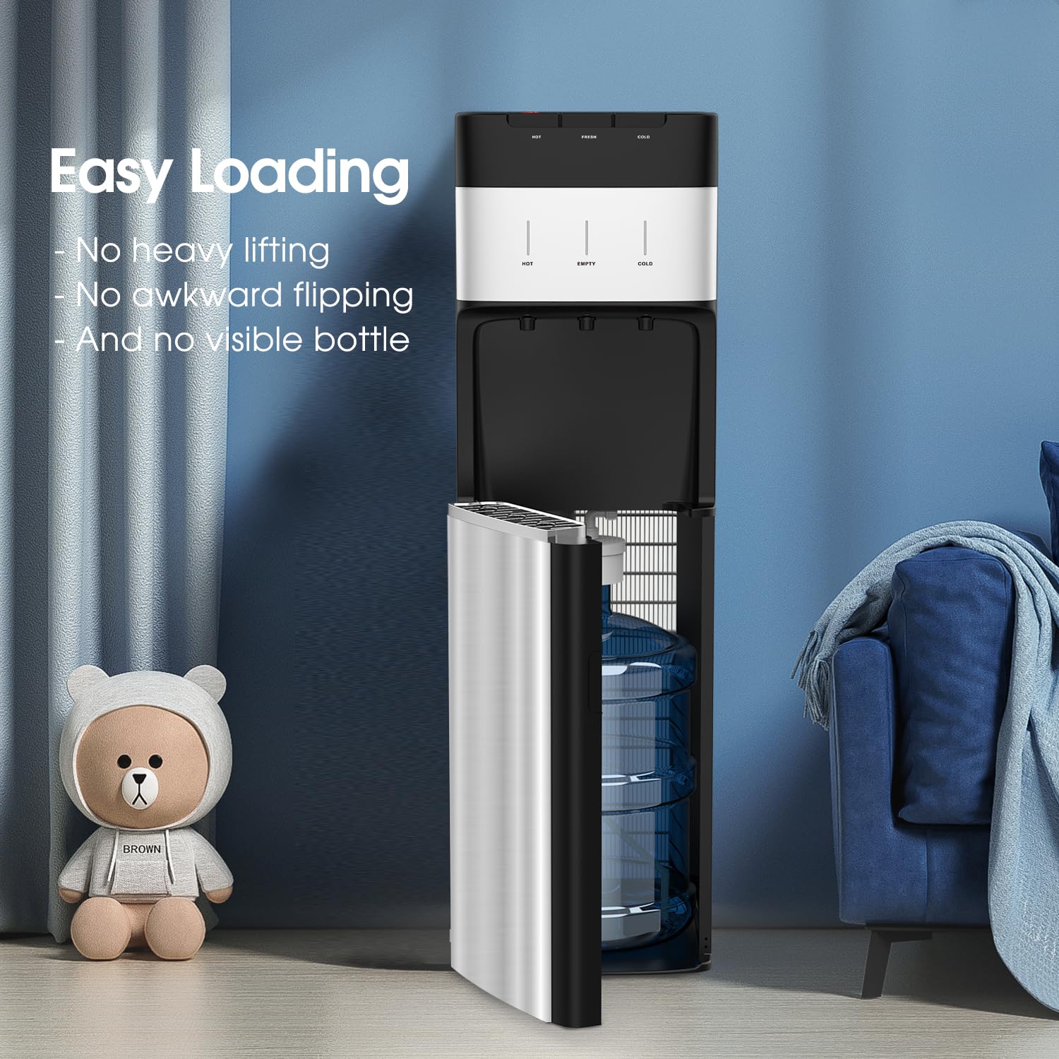VECYS 3-5 Gallon Bottom Loading Stainless Steel Water Dispenser with Hot, Cold & Room Temperature Options - Child Safety Lock, 304 Stainless Steel Reservoirs & Intake Tube - Perfect for Home, Office & Commercial Use