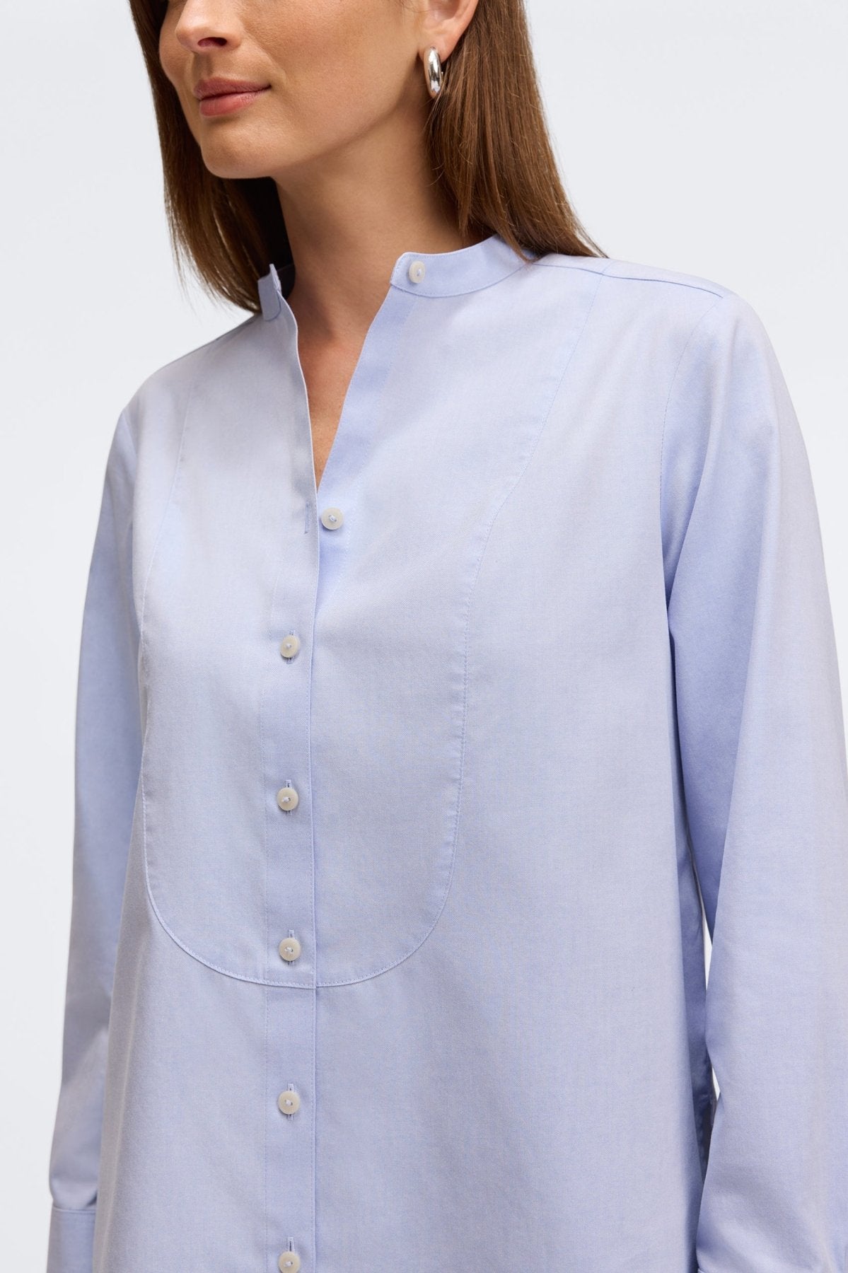 Premium No-Iron Pinpoint Tuxedo Bib Long Sleeve Tunic Shirt for Men - Formal Office Wear & Special Occasions