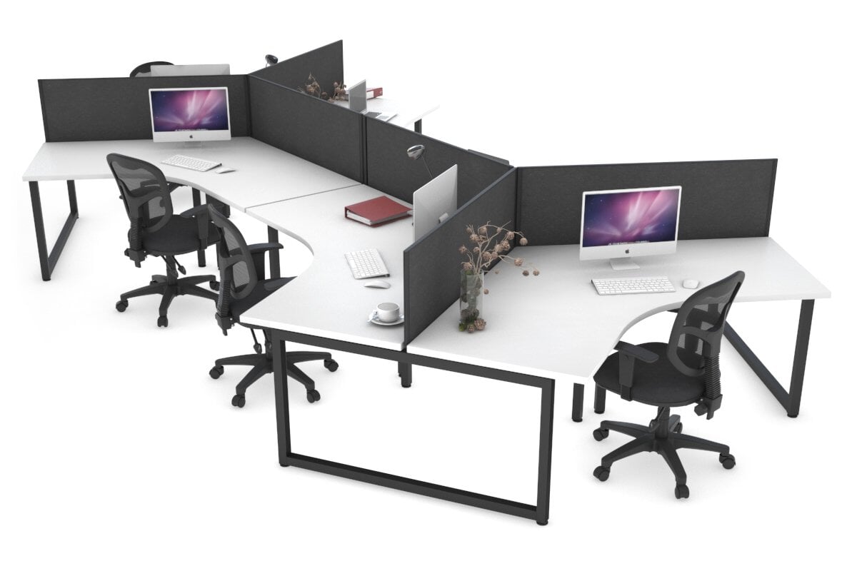 Quadro Loop Legs 3-Person 120 Degree Office Workstation - Modular Desk for Collaborative Workspaces & Team Projects