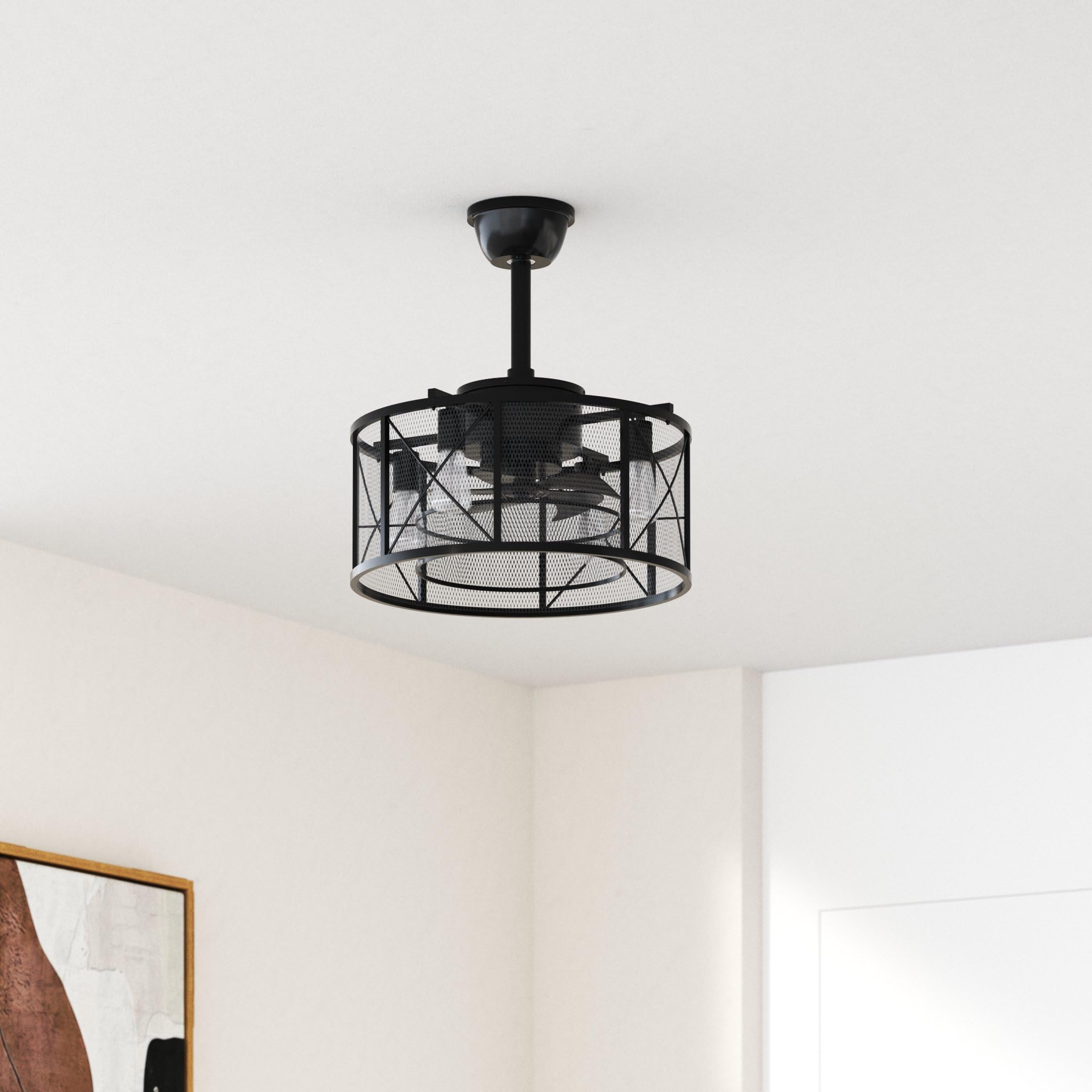 LEDMO Caged Ceiling Fan with Light & Remote - Adjustable Speed Black Industrial Fan for Kitchen, Bedroom, Farmhouse