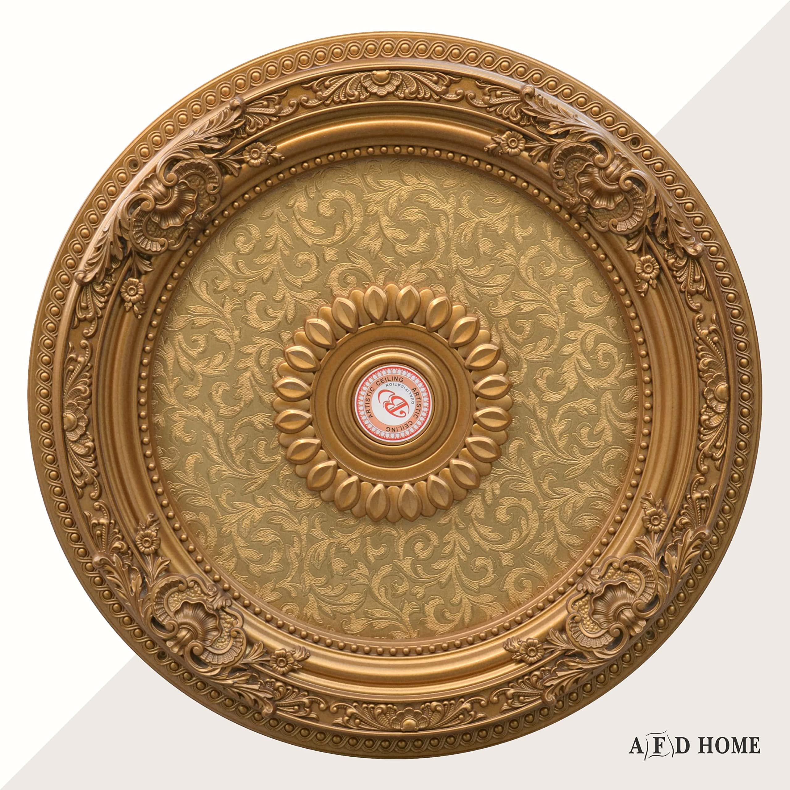 24 Inch Golden Leaf Chandelier Ceiling Medallion - Elegant Fan Medallion for Dining Room, Living Room & Bedroom Lighting Decor