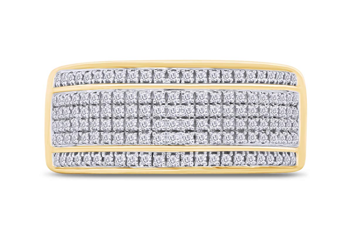10K Gold or Sterling Silver Men's Wedding Band with 0.40 Cttw Natural Diamonds - 6 Row Diamond Ring for Him - Perfect Anniversary, Engagement & Gift for Husband