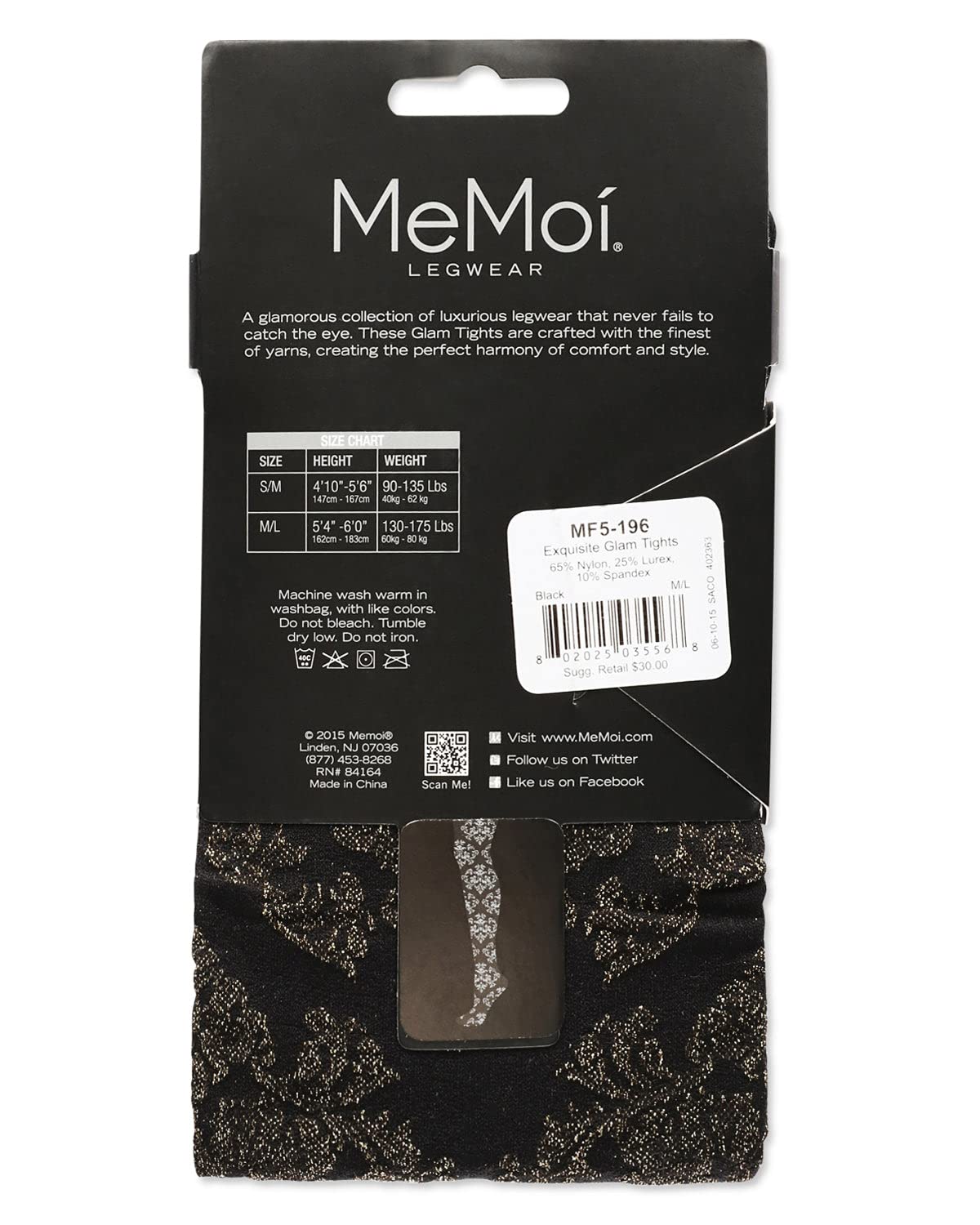 MeMoi Exquisite Glam Baroque Opaque Tights for Women - High Waist Vintage Patterned Tights for Party, Cosplay & Fashion Outfits