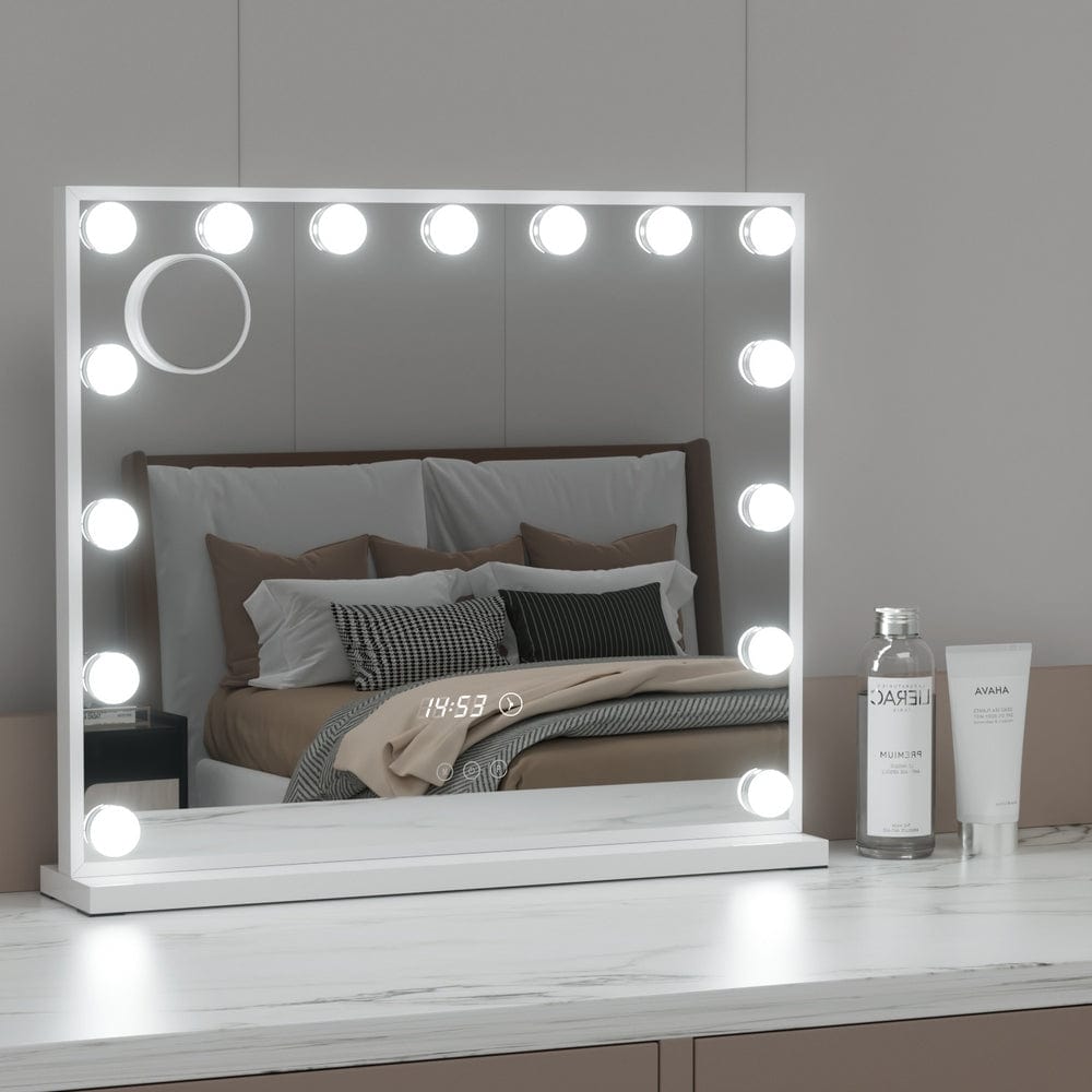 Embellir Hollywood Makeup Mirror with 15 LED Lights - 60x52cm Vanity Mirror with Touch Control & Time Display for Professional Makeup, Skincare, and Salon Use