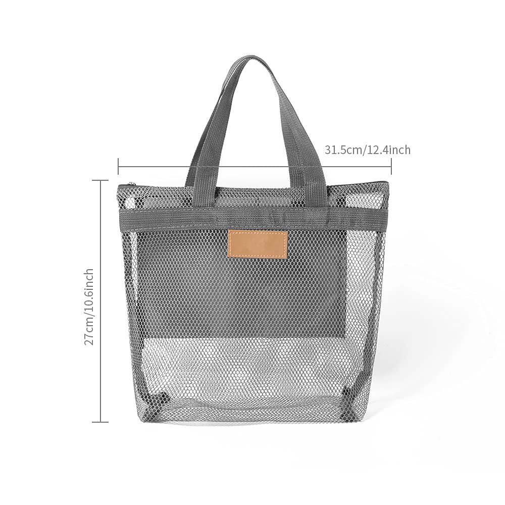 Quick Dry Mesh Shower Caddy Bag with Zipper & Inner Pocket - Lightweight Portable Bath Organizer for College Dorm, Gym, Beach & Travel - Perfect for Swimming, Camping & Outdoor Activities (Gray)