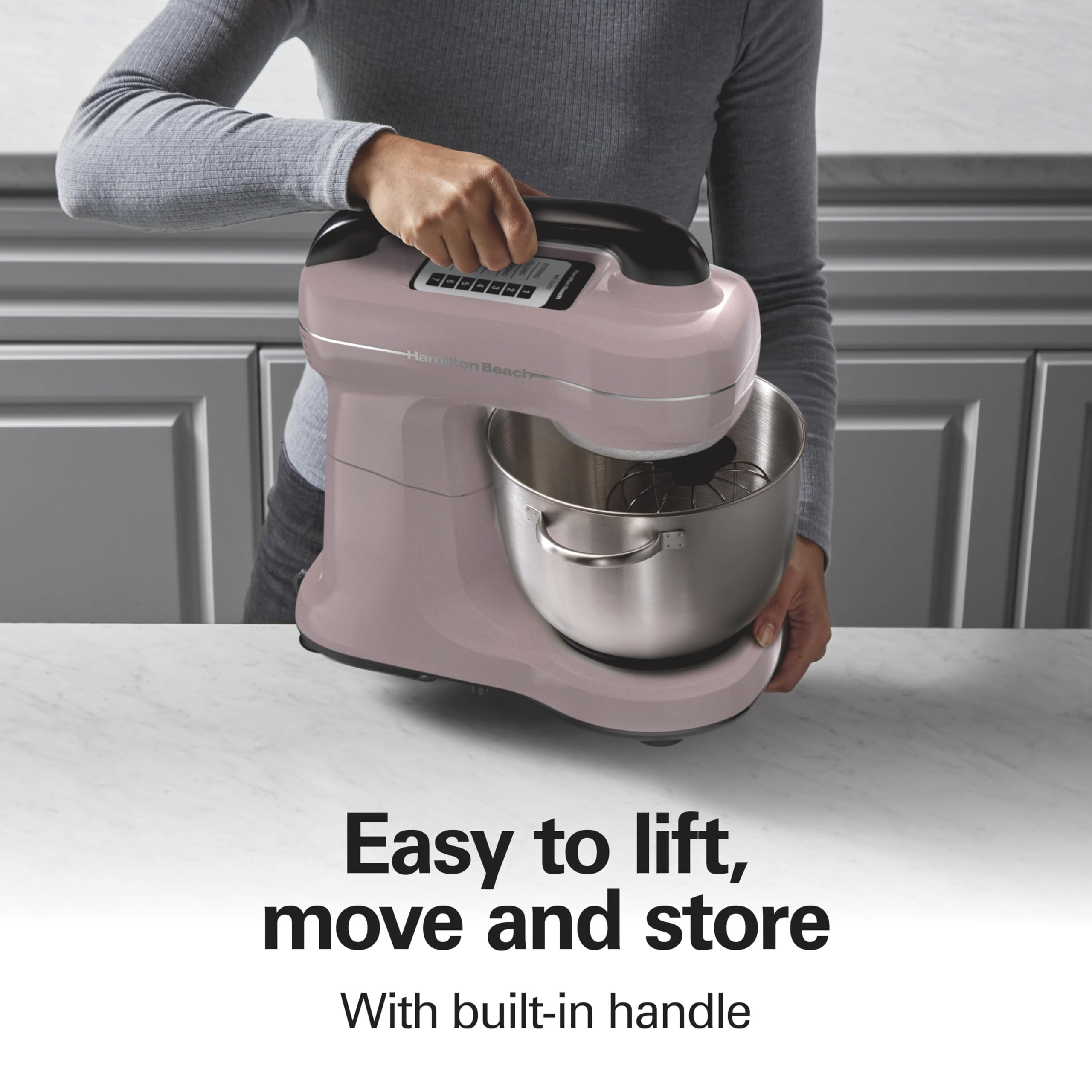 Hamilton Beach 4-Quart Electric Stand Mixer with Dough Hook, Flat Beater & Whisk - 7 Speed Settings & Splash Guard - Perfect for Baking Cakes, Cookies & Bread (Pink)