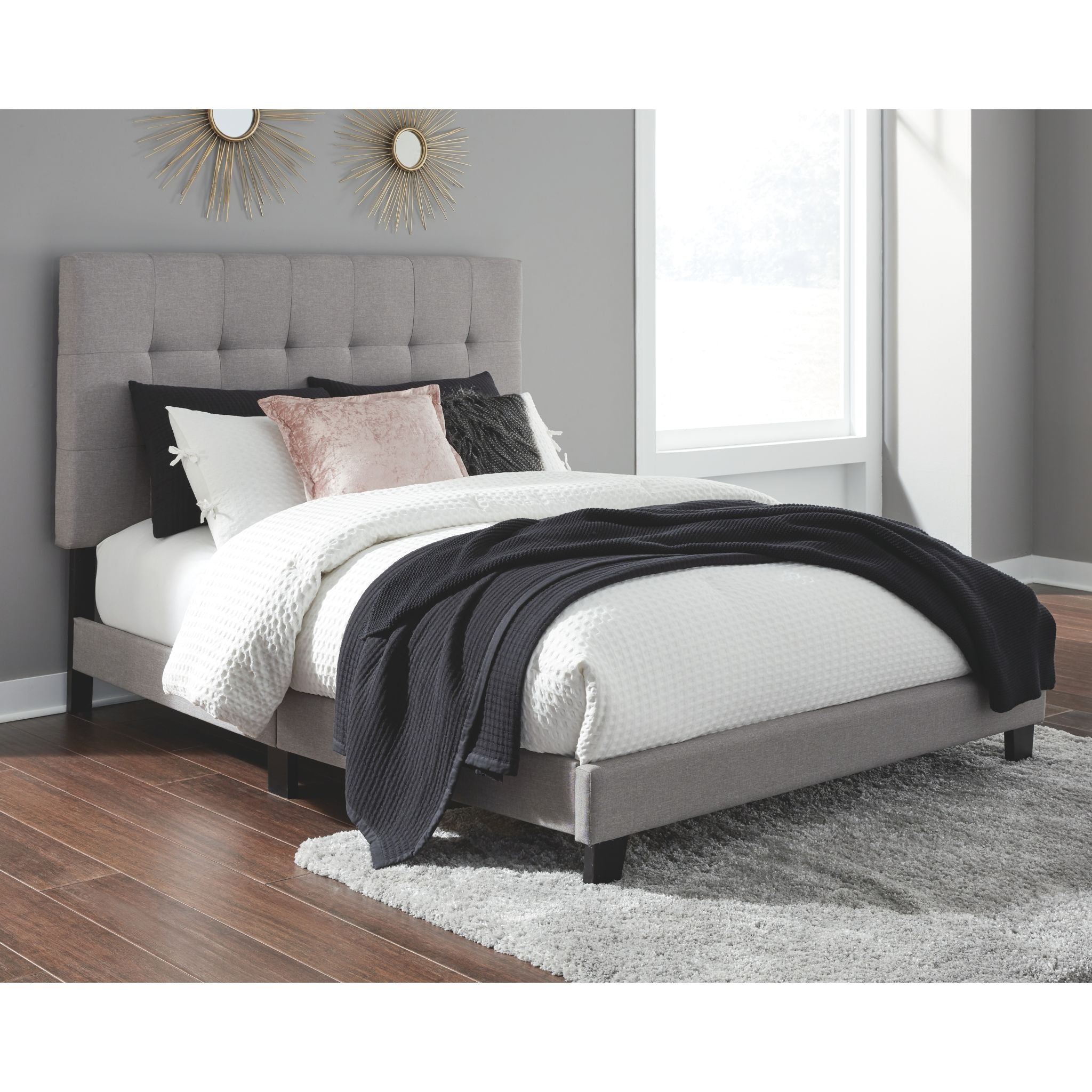 Adelloni Queen Size Bed Frame with Headboard - Modern Gray Upholstered Platform Bed for Bedroom, Living Room, or Guest Room