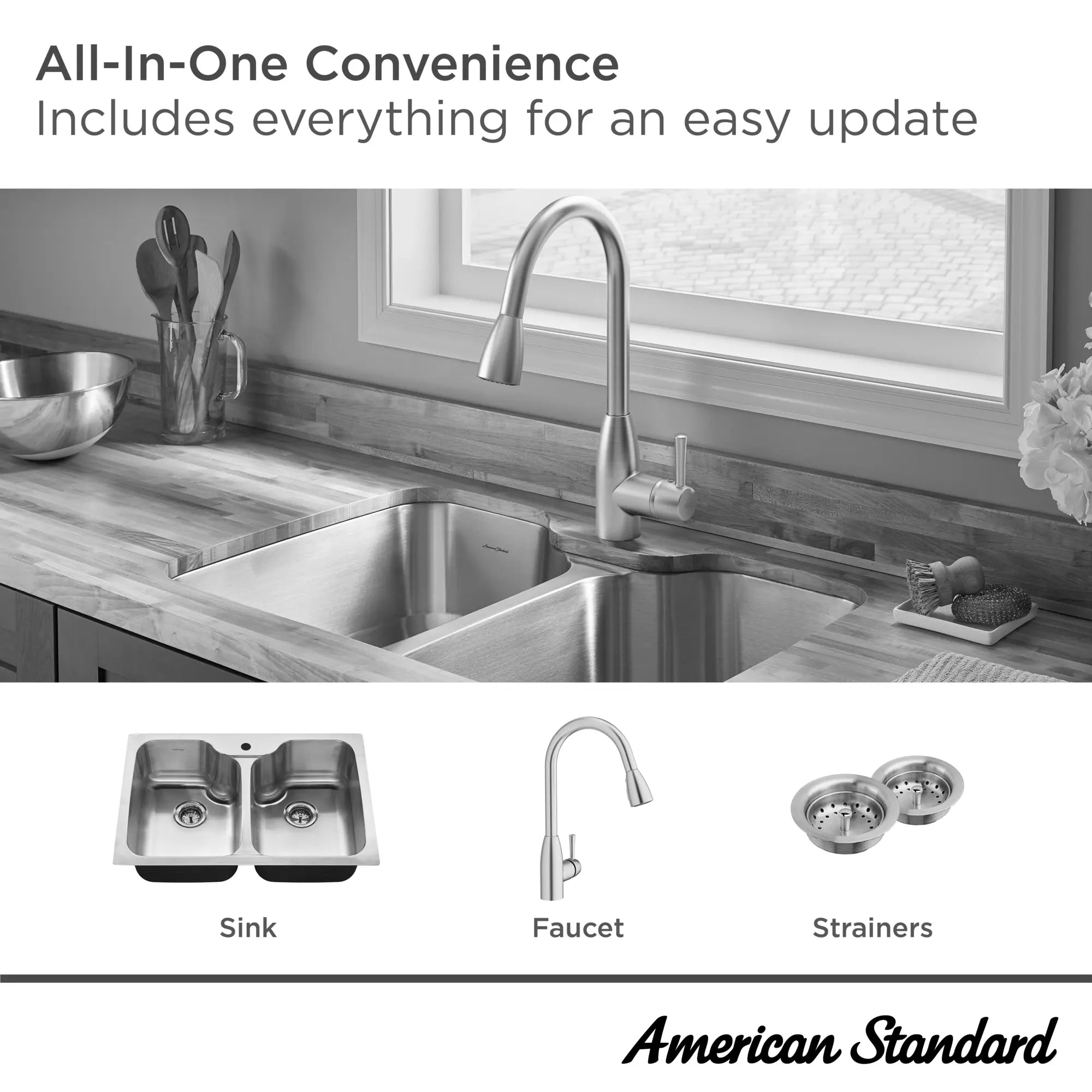 Fairacres® 33 x 22 Inch Stainless Steel 1 Hole Dual Mount Double Bowl Kitchen Sink with Pull Down Faucet - Perfect for Modern Kitchens, Dishwashing & Food Prep