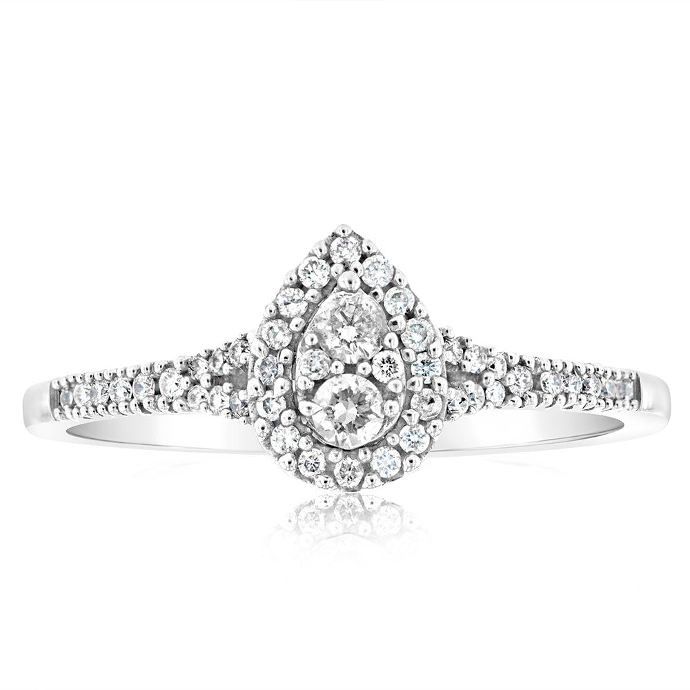 9ct White Gold 1/4 Carat Pear Shape Cluster Ring - Elegant Diamond Engagement & Wedding Ring for Women | Perfect for Proposals, Anniversaries & Special Occasions