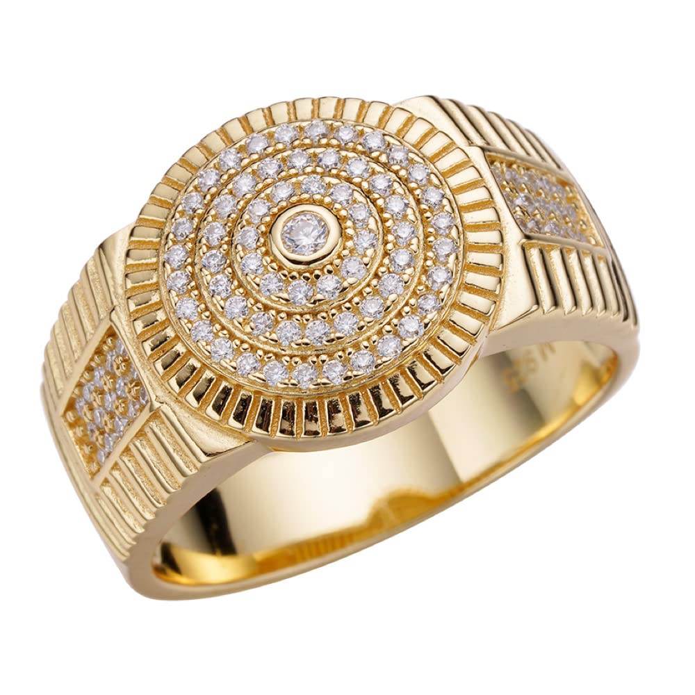 14k Gold Vermeil & 925 Sterling Silver Moissanite Hip Hop Ring - 0.5ct Round VVS D Color Iced Men's Ring - Luxury Pinky or Statement Finger Ring for Gifts, Weddings & Hip Hop Fashion