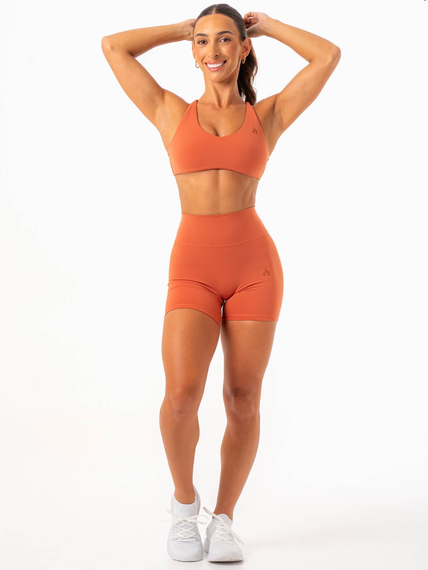High Waisted Scrunch Shorts for Women - NKD Terracotta - Comfortable & Stylish Workout & Lounge Shorts for Yoga, Running & Casual Wear