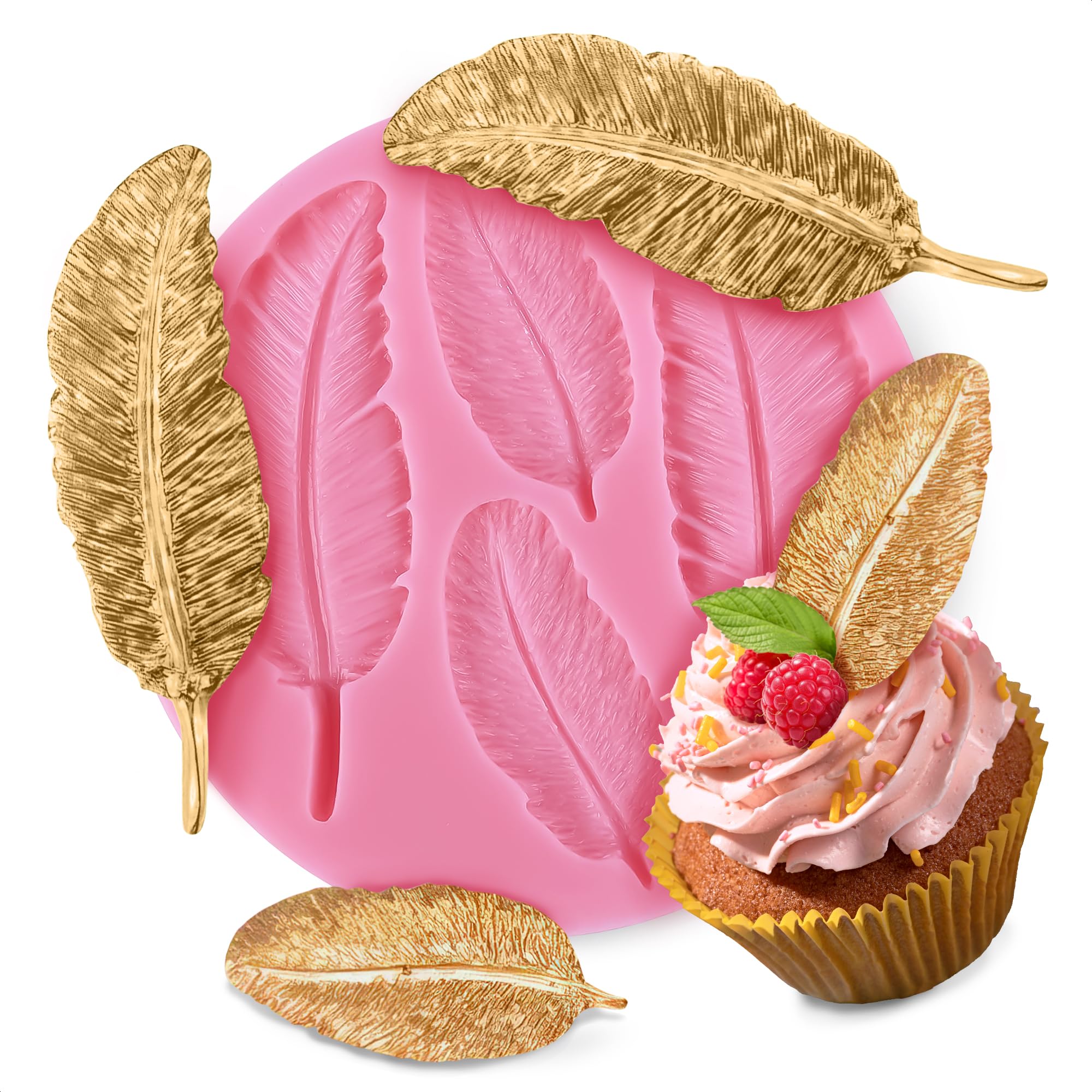 Pink Silicone Feather Candy Molds for Soap Making, Clay Crafts, Fondant, Chocolate & Cake Decorating - Perfect for DIY Projects, Party Favors & Home Baking