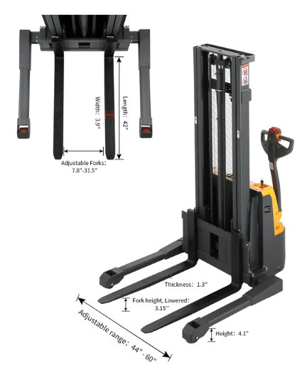 Apollolift A 3023 Electric Walkie Stacker - 3300 lbs Capacity, 118