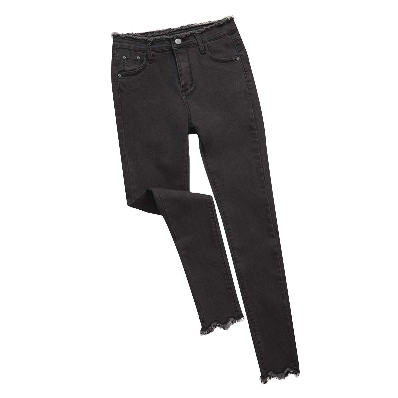CSBYBD Women's Plus Size Winter Warm Ripped Jeans - High Waist Stretch Denim Pants with Solid Twill Fabric (Grey, XXXXL) for Casual Wear, Office & Outdoor Activities