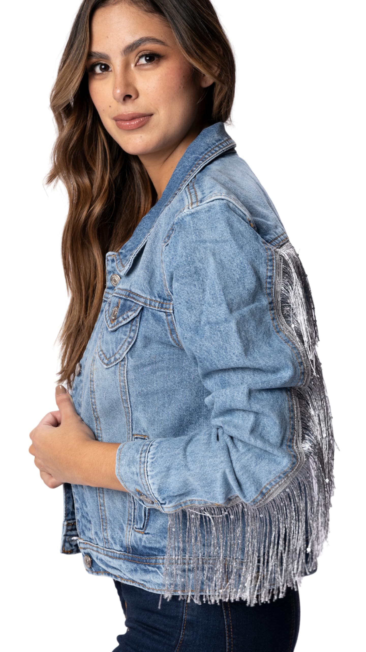 Women's Fringe Denim Jacket with Pockets - Button Up Jean Jacket for Casual Outfits & Boho Style | Perfect for Spring, Fall Layering & Music Festivals