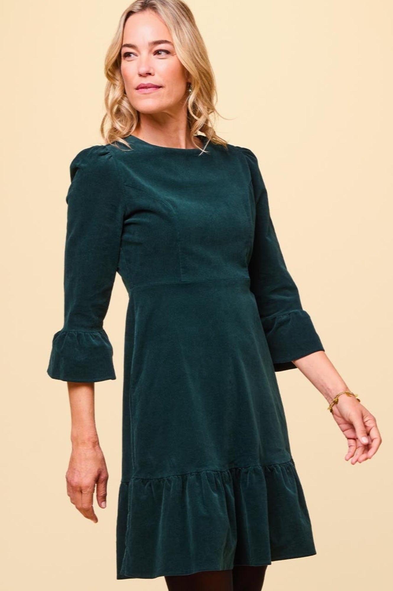 Victoria Short Stretch Corduroy Dress for Women - Comfortable Bottle Green Corduroy Mini Dress | Perfect for Casual Outings, Date Nights and Fall Fashion