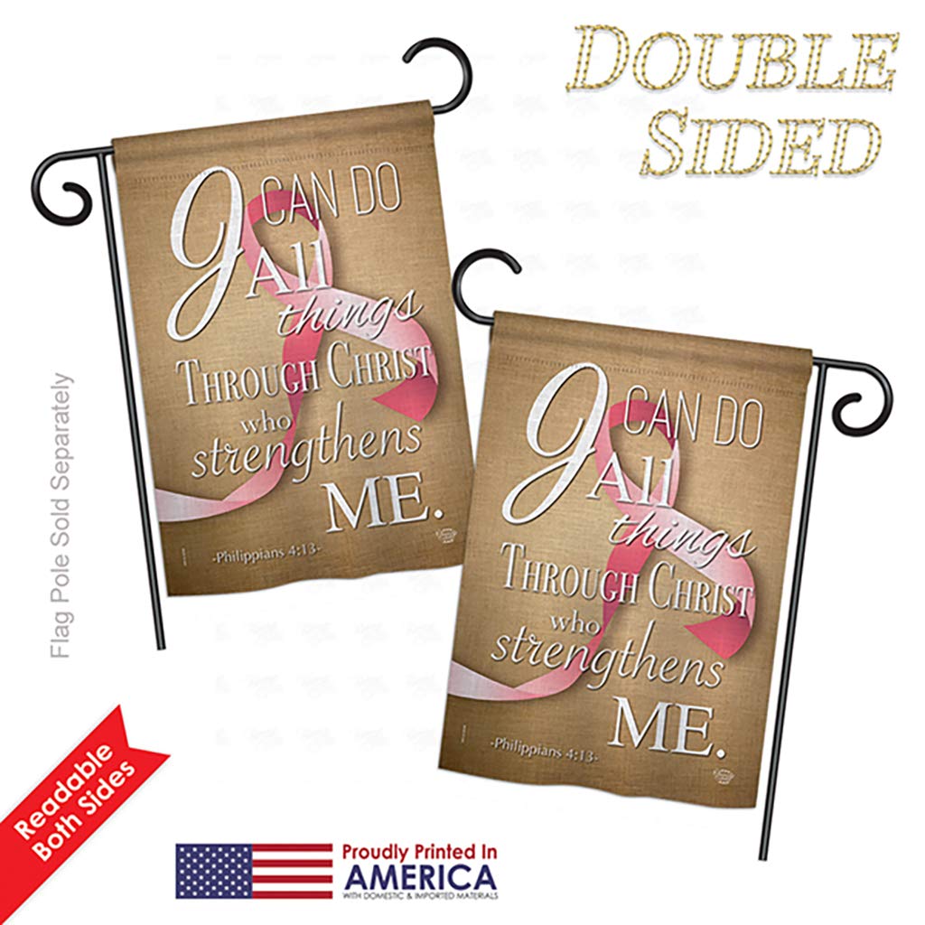 Inspirational Pink Ribbon Garden Flag Kit - 'I Can Do All Things Through Christ' Double-Sided 28x40 Inch - Support Cancer, Autism & BLM Awareness - Perfect for Yard, House Decor & Gift Giving