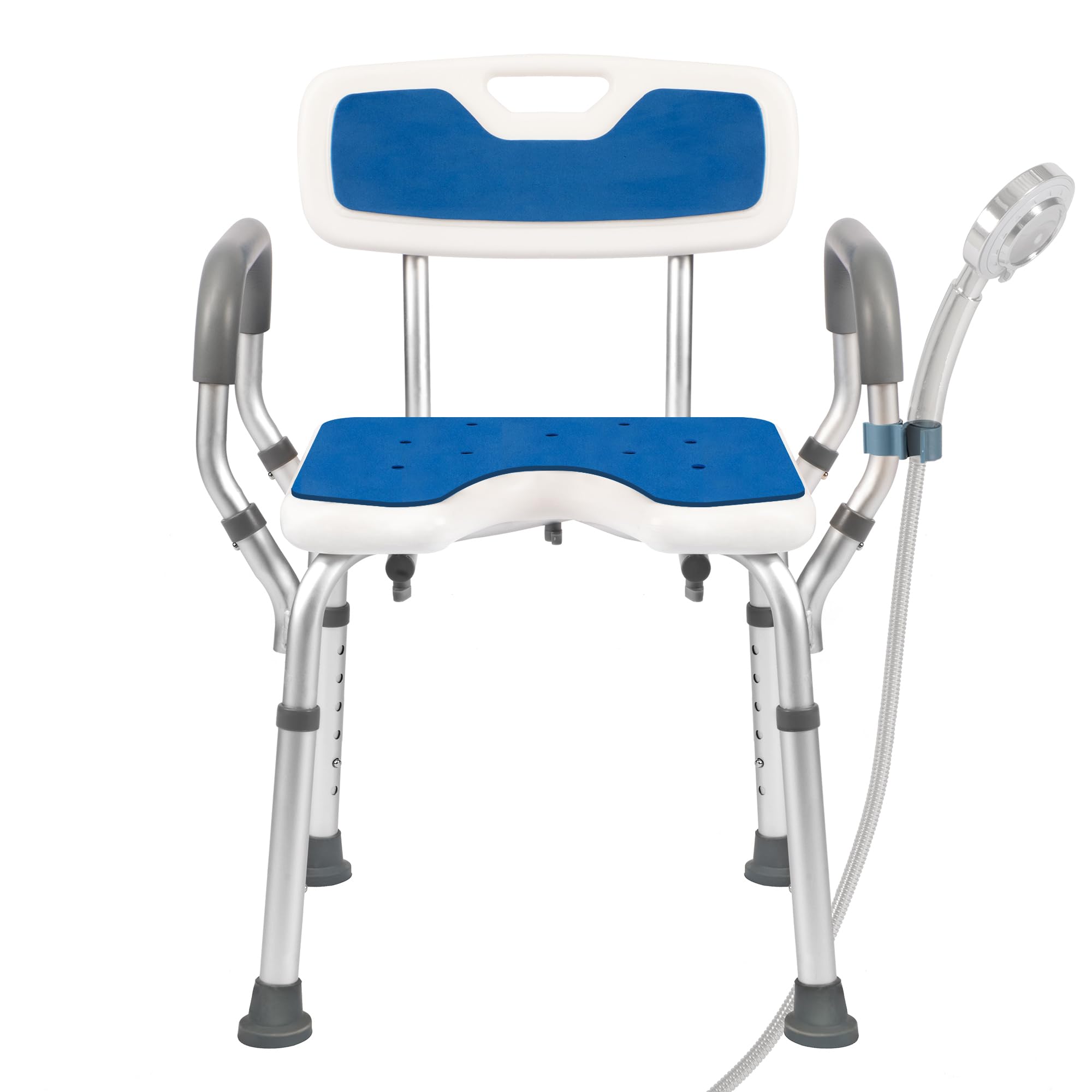 Sturdy Shower Chair with Arms & Back Support - 330lb Weight Capacity, Non-Slip Bath Seat for Elderly & Disabled, Tool-Free Assembly with Cutout Design & Anti-Cold Pads - Ideal for Safe Bathing & Shower Safety