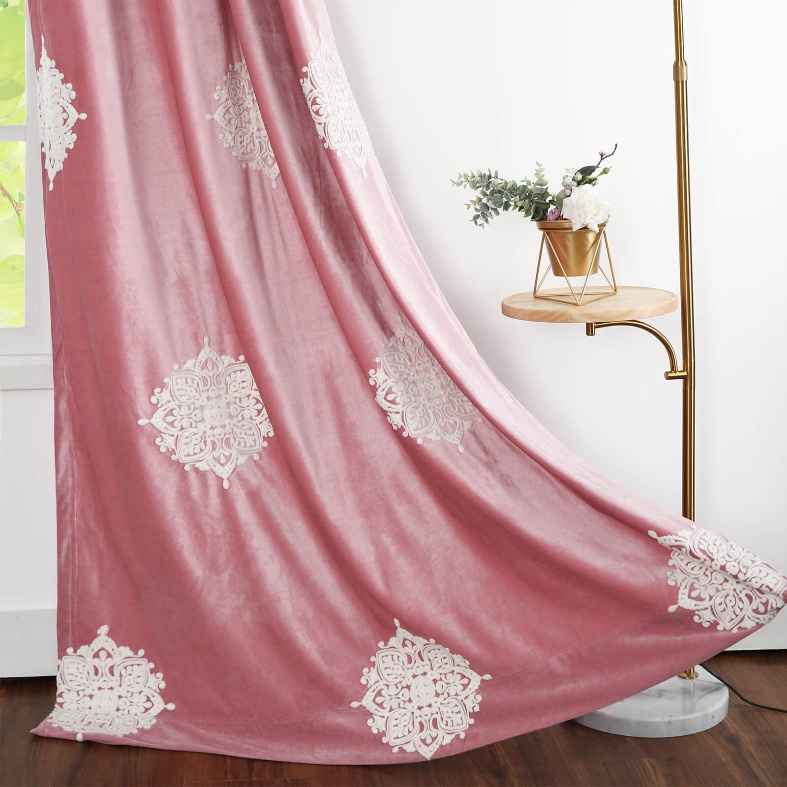 Blackout Curtains 96 Inch Long - Pink Room Divider Privacy Drapes with White Floral Pattern for Bedroom, Dormitory & Window Treatments | 2 Panels Set | Light Blocking, Noise Reducing & Thermal Insulating for Better Sleep & Privacy