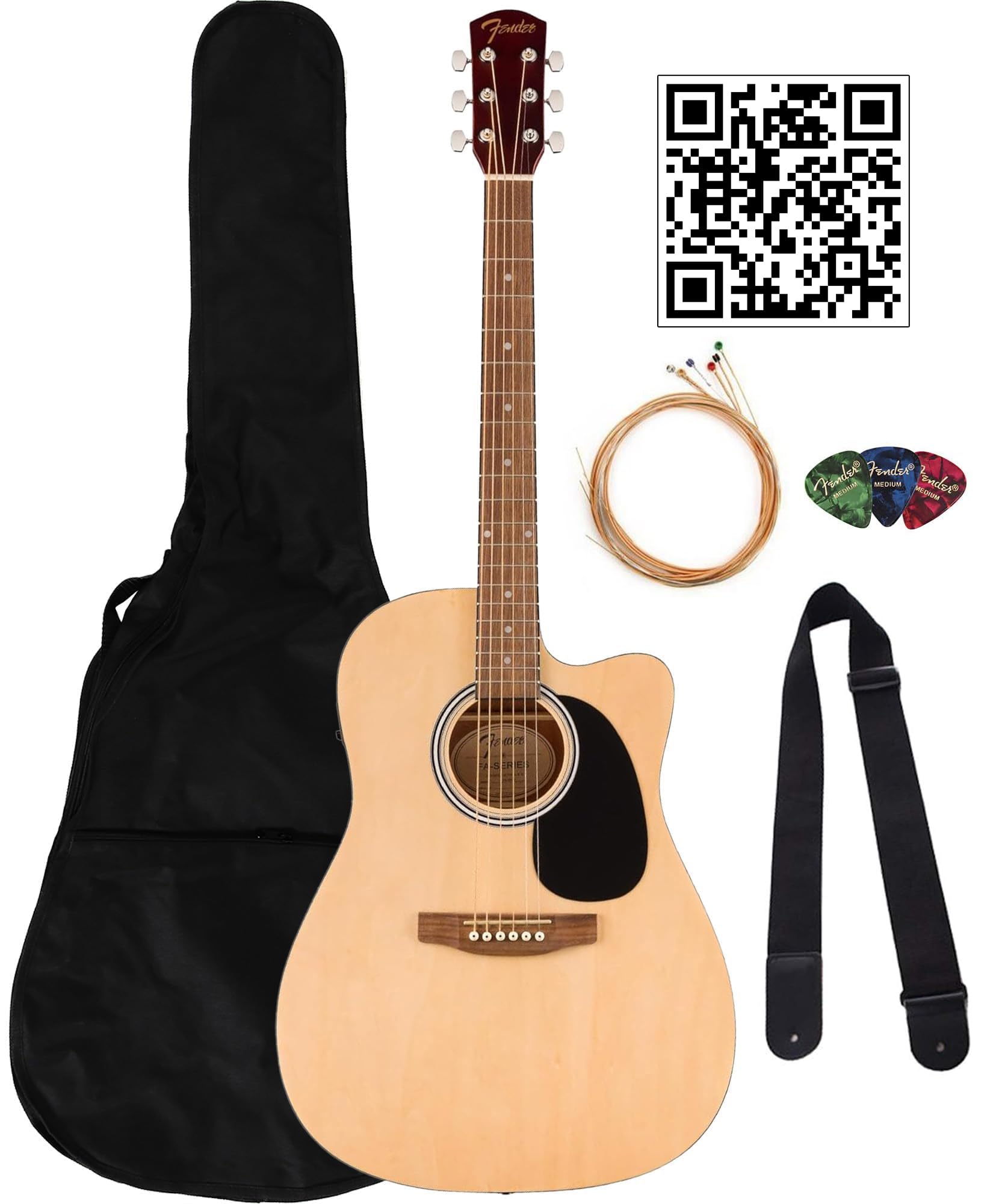 Fender Dreadnought Acoustic-Electric Guitar Bundle with Gig Bag, Strap, Strings & Picks - Natural Finish | Perfect for Beginners, Live Performances & Studio Recording
