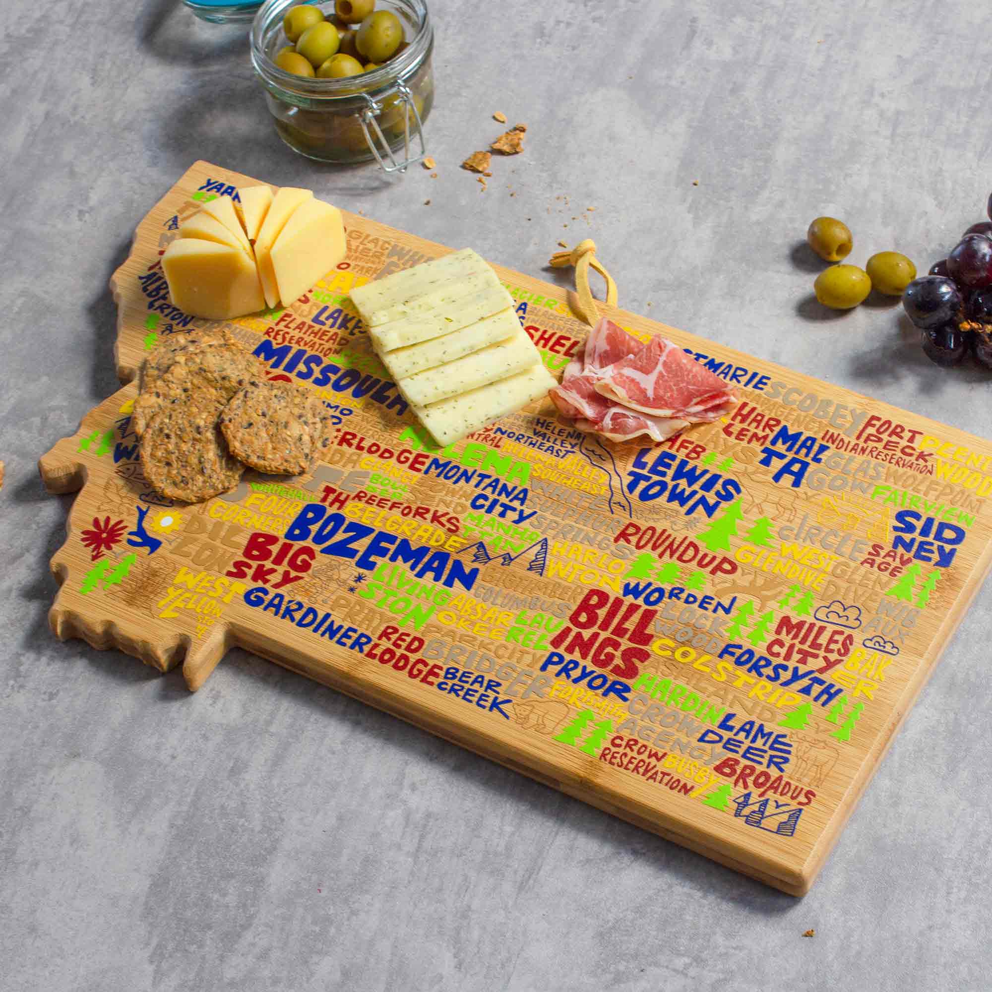 Montana Wood Cutting Board with Handcrafted Artwork by Wander on Words™ - Perfect for Kitchen, Dining & Home Decor