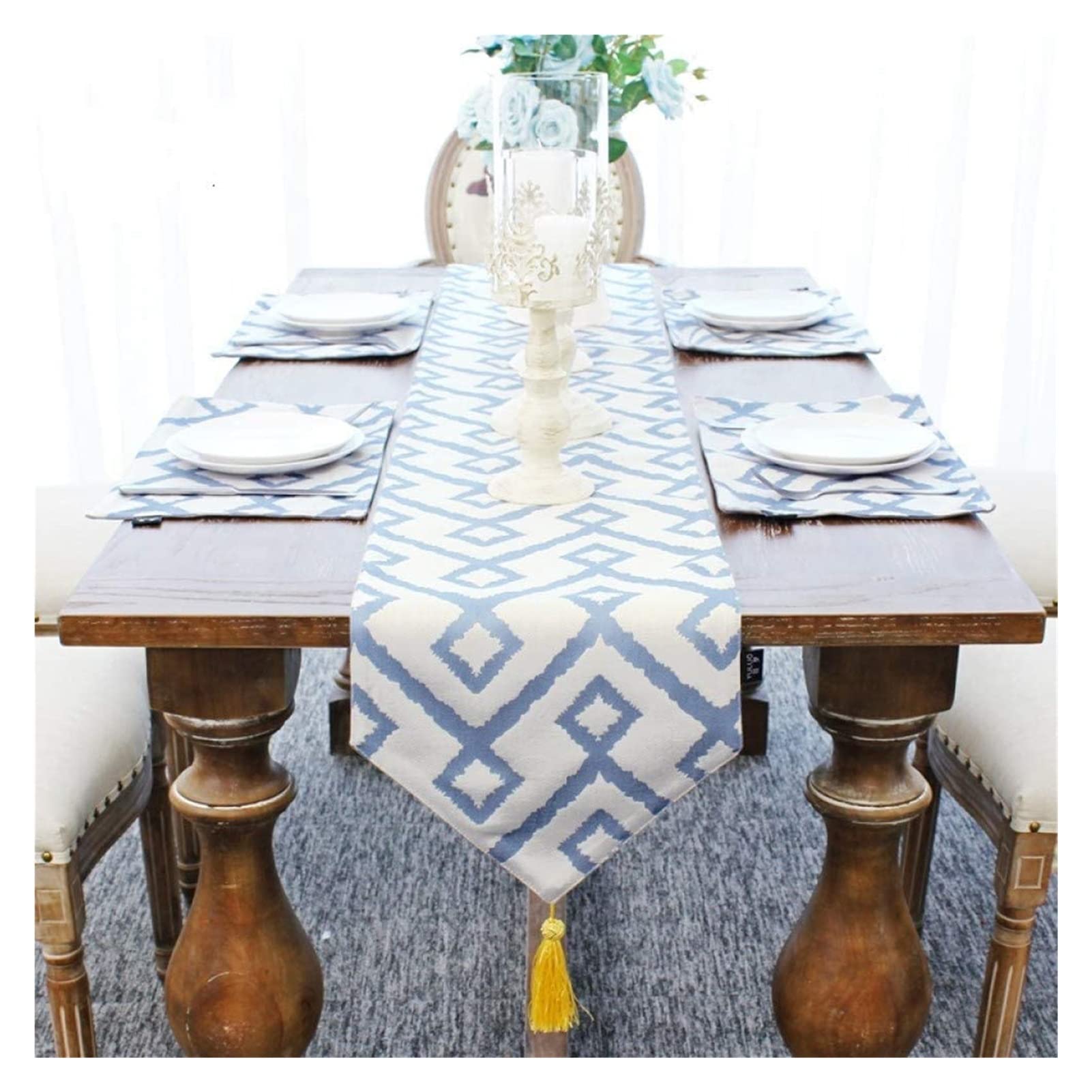 Modern Blue Geometric Printed Table Runner - 30x270cm Rhombic Design for Dining Table, Wedding, Party & Home Decor - Washable & Durable Fabric Tablecloth Accessory