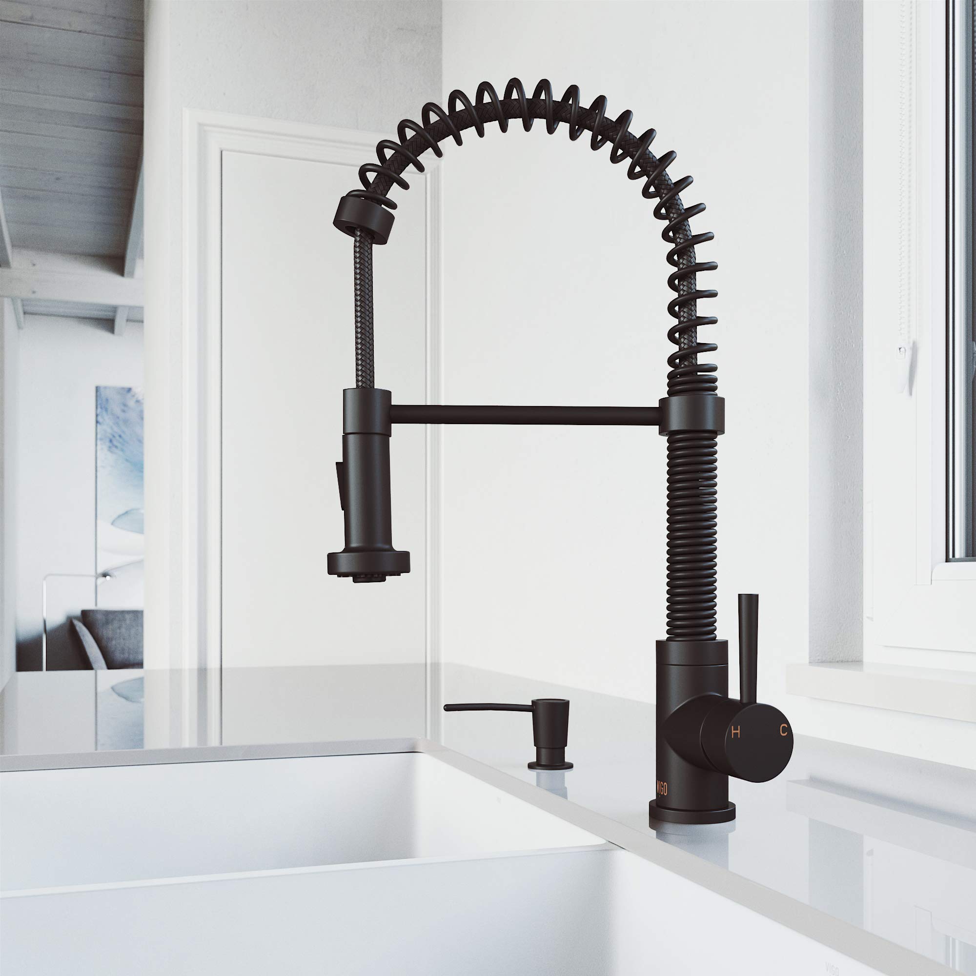 VIGO Edison 19-Inch Single Handle Pull-Down Sprayer Kitchen Faucet with Soap Dispenser - Matte Black (VG02001MBK2) for Modern Farmhouse & Contemporary Kitchens