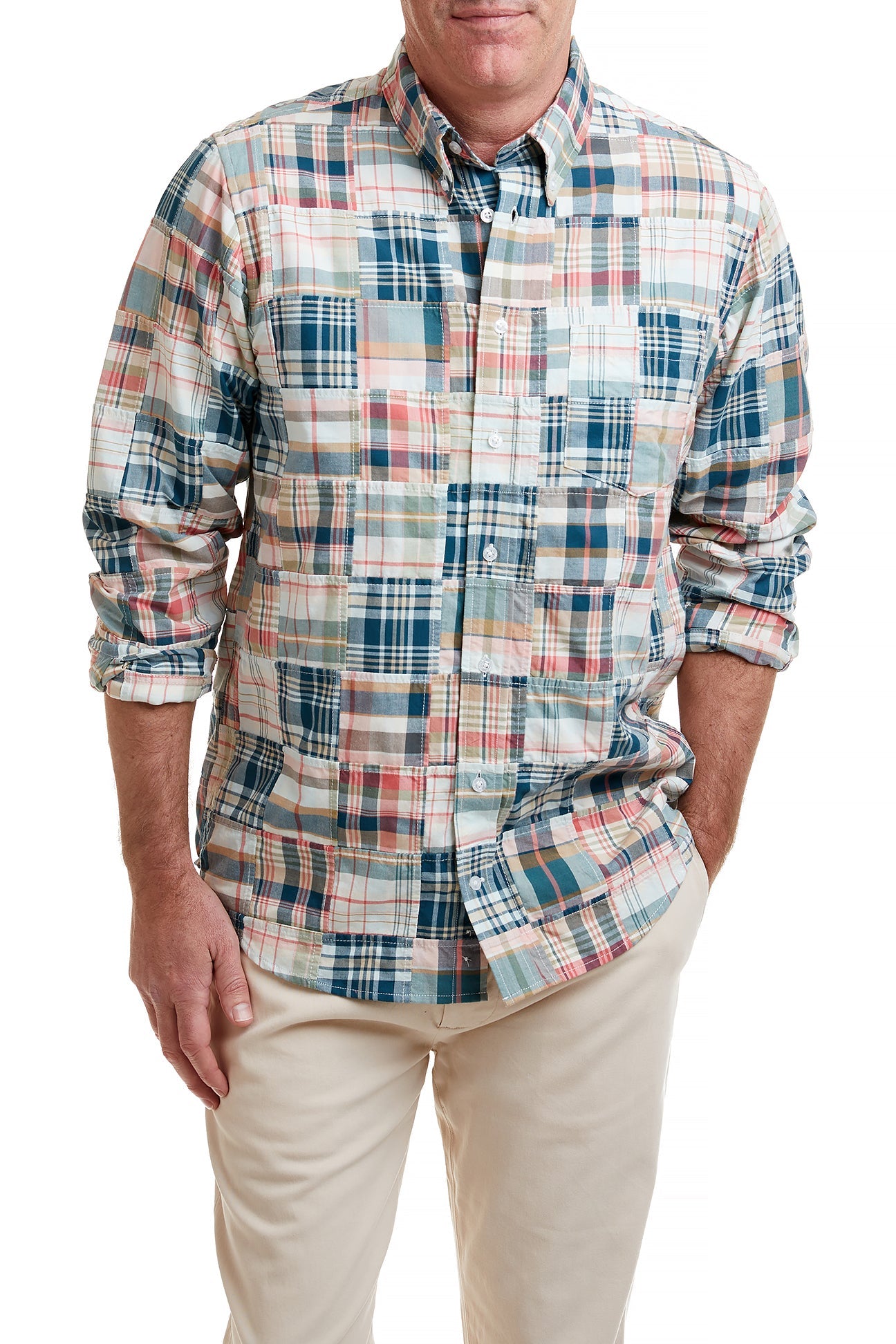 Chase Shirt Grey Lady Patch Madras - Vintage-Inspired Casual Button-Up for Men & Women - Perfect for Summer Outings, Beach Trips, and Casual Fridays