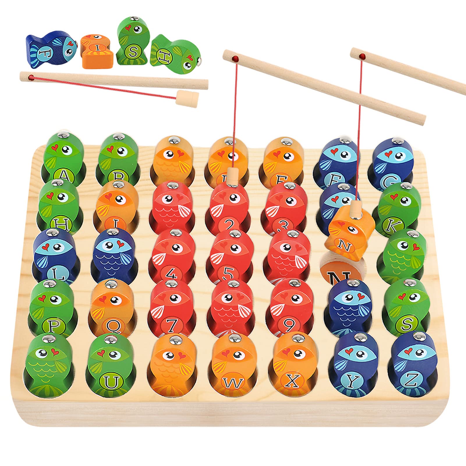 Wooden Magnetic Fishing Toy for Toddlers 2-5 - Alphabet & Numbers Learning Game for Preschool STEM Education | Montessori Gift for Boys & Girls