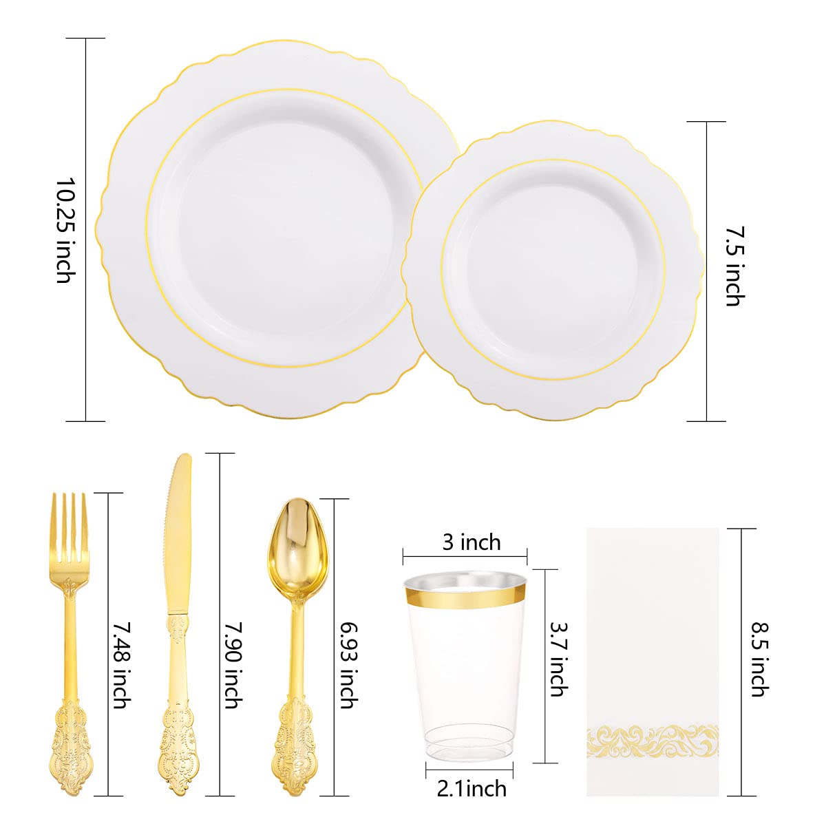 48-Pack 7oz Gold Glitter Plastic Dessert Cups with Spoons - Disposable Gold Party Plates, Silverware & Cups for Birthday, Wedding, Baby Shower & Holiday Events