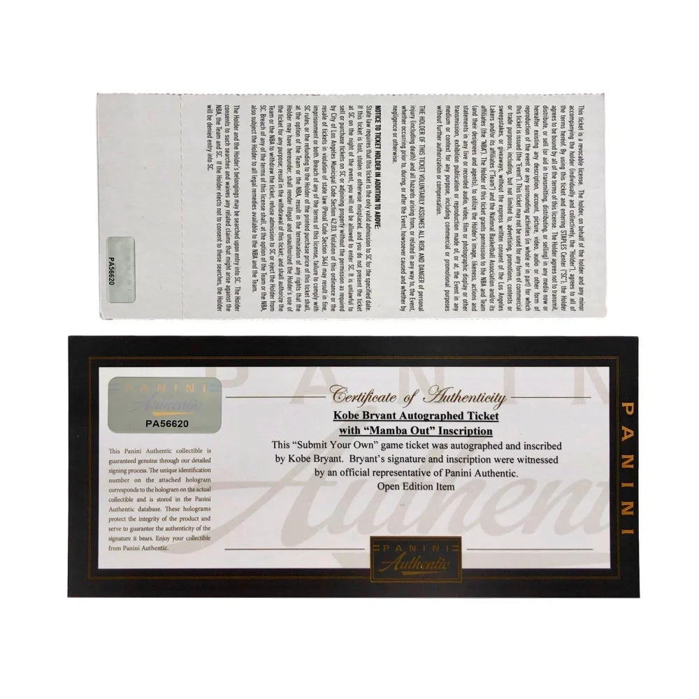 Kobe Bryant Autographed Final Lakers Game Ticket - Season Inscribed 