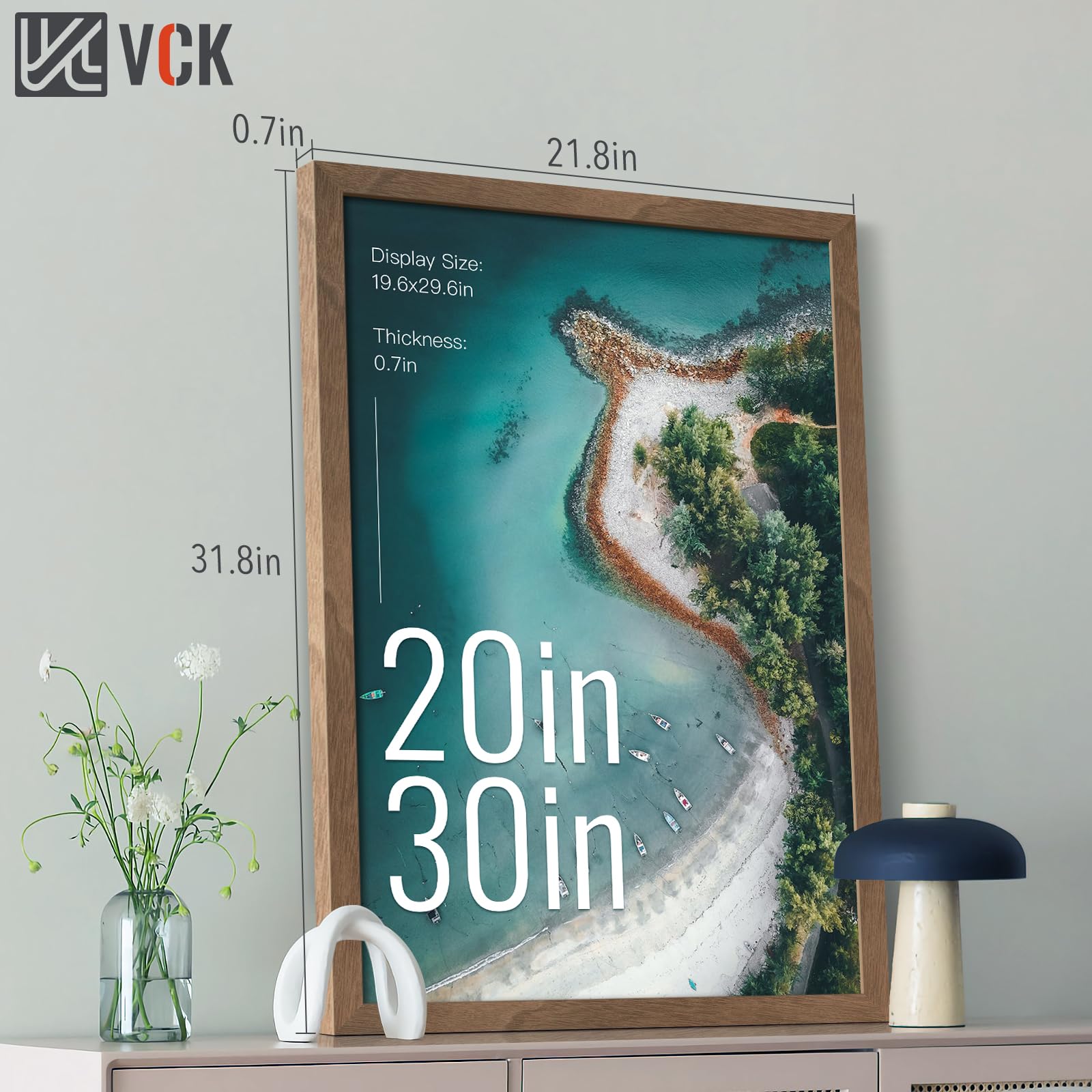 VCK 20x30 Picture Frame Set of 3 - Brown Walnut Solid Wood Poster Frame with Natural Wood Grain, Perfect for Wall Gallery, Home Decor & Office Display