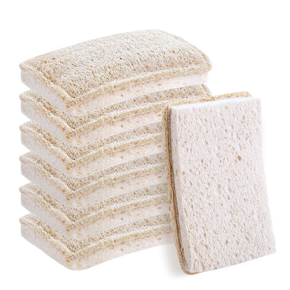 6-Pack Natural Loofah Kitchen Sponges - Eco-Friendly Reusable Dish Scrubbers for Non-Stick Cookware | Biodegradable Luffa Sponges for Washing Dishes, Kitchen & Bathroom Cleaning | Perfect for Daily Use, Dishwashing & Surface Scrubbing | Ideal for Eco-Conscious Homes & Sustainable Living