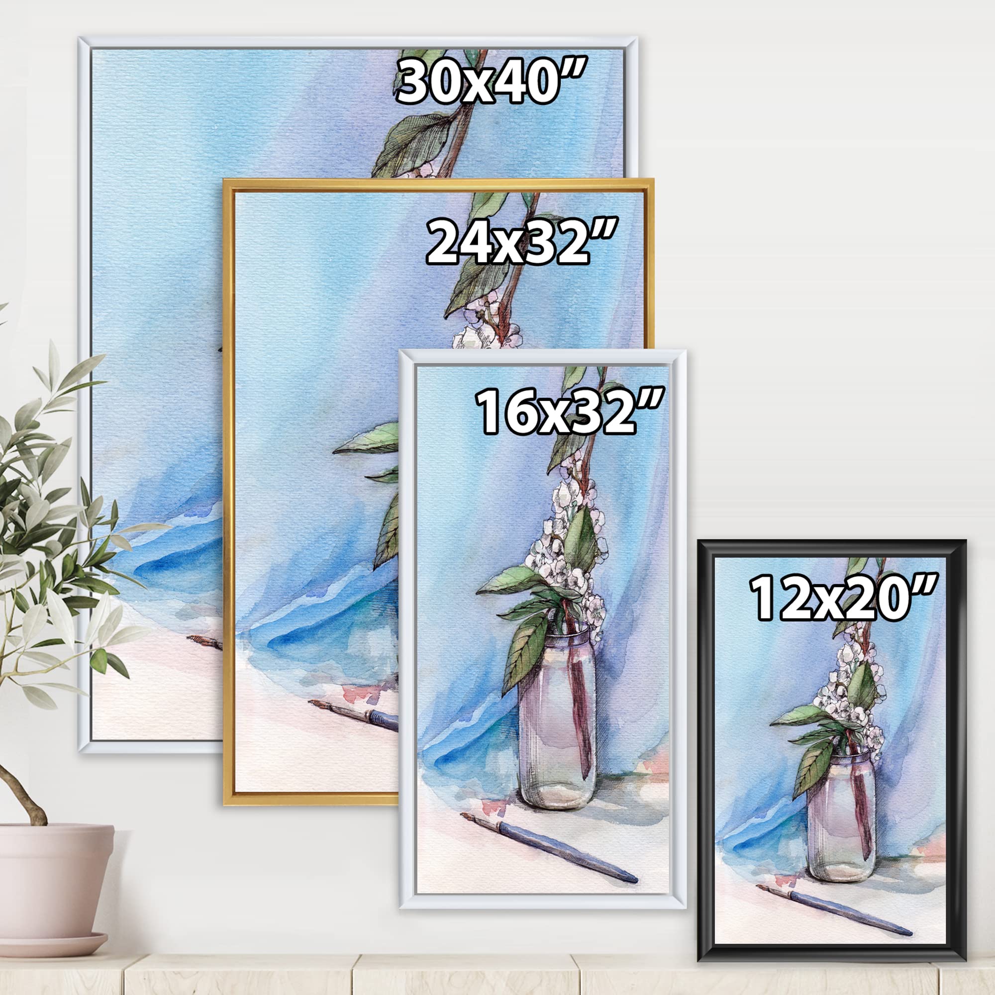 DesignQ Cherry Blossom in Glass Jar - Framed Canvas Wall Art Print for Farmhouse Decor | Perfect for Living Room, Bedroom & Office Wall Decor