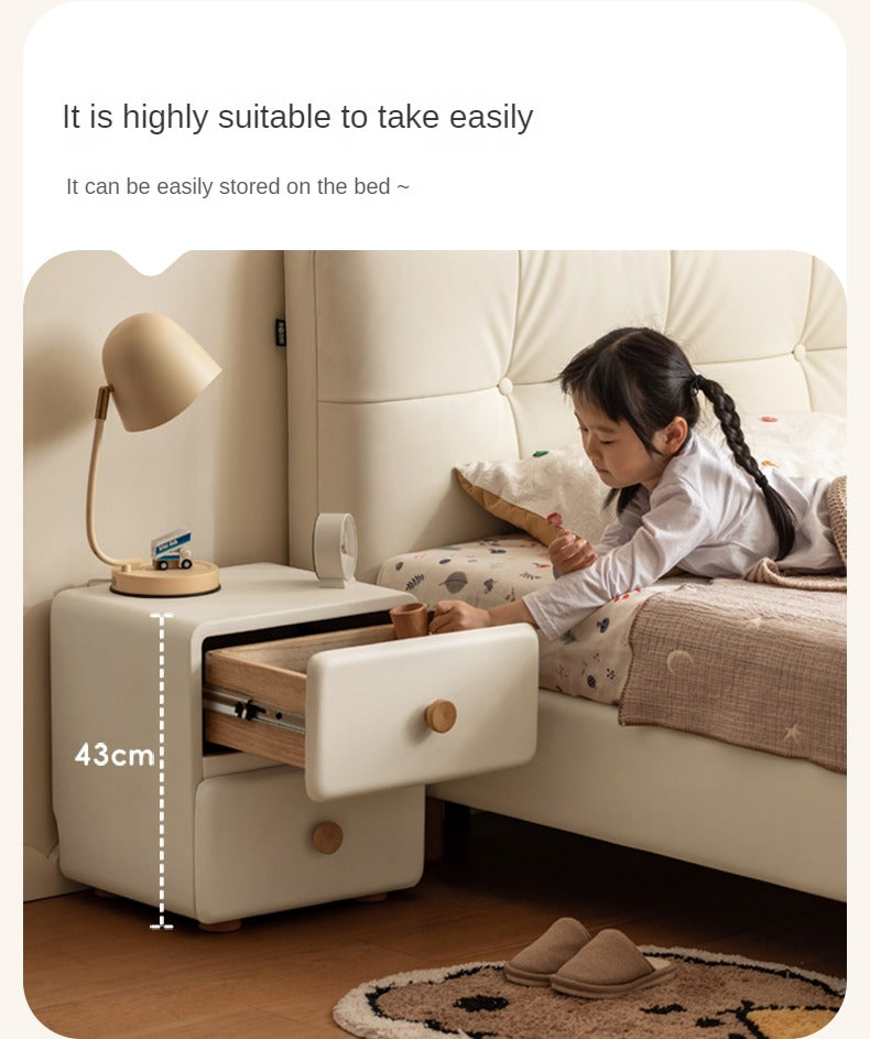 Organic Leather Cream Kids Nightstand - Stylish & Durable Bedside Table for Children's Room | Perfect for Bedrooms, Nurseries & Playrooms