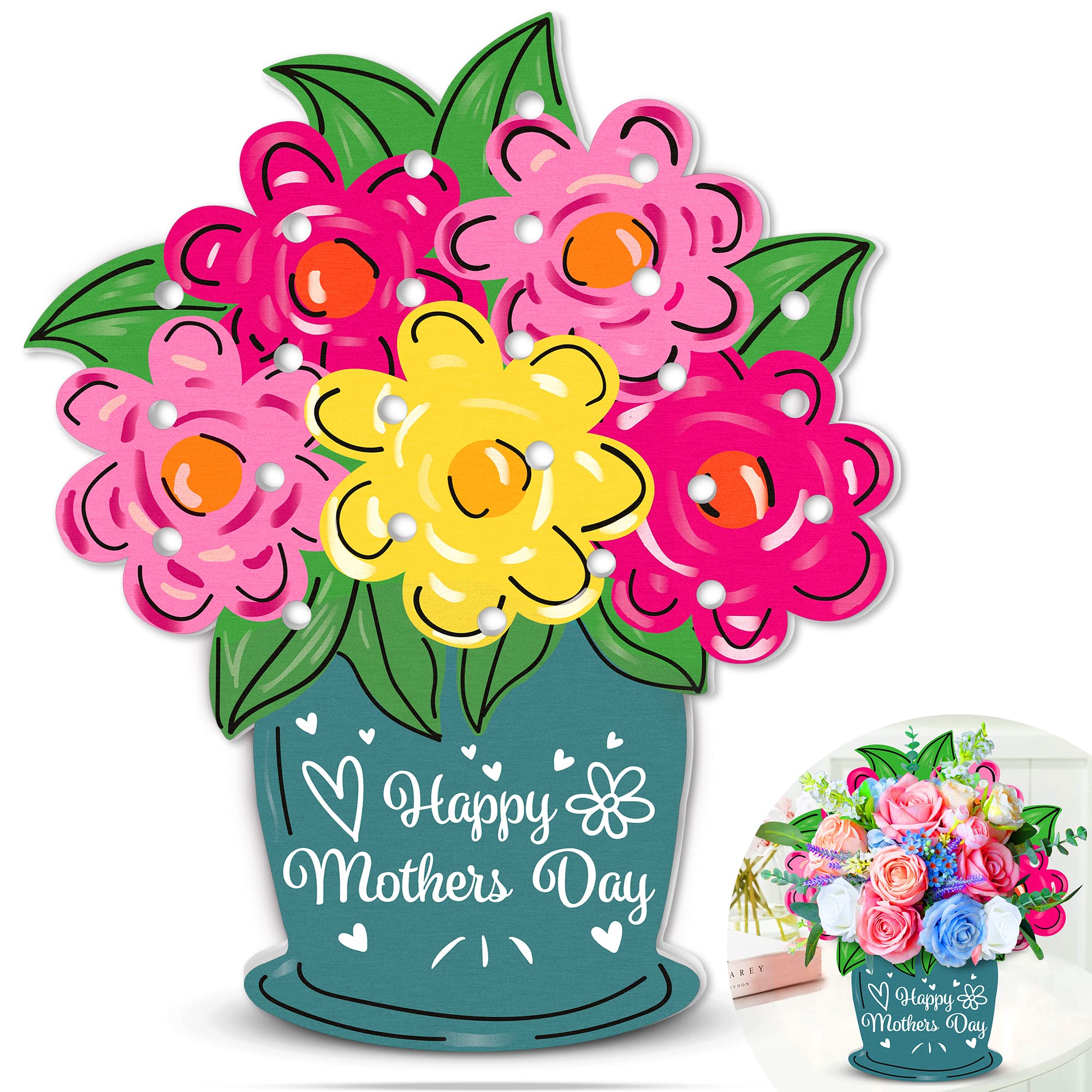 Handcrafted Wooden Flower Holder - DIY Mother's Day Gift Set for Mom from Daughter or Son, Home & Party Table Decor (Flowers Not Included) - Perfect for Mother's Day Celebrations, Home Decor, and Special Occasions