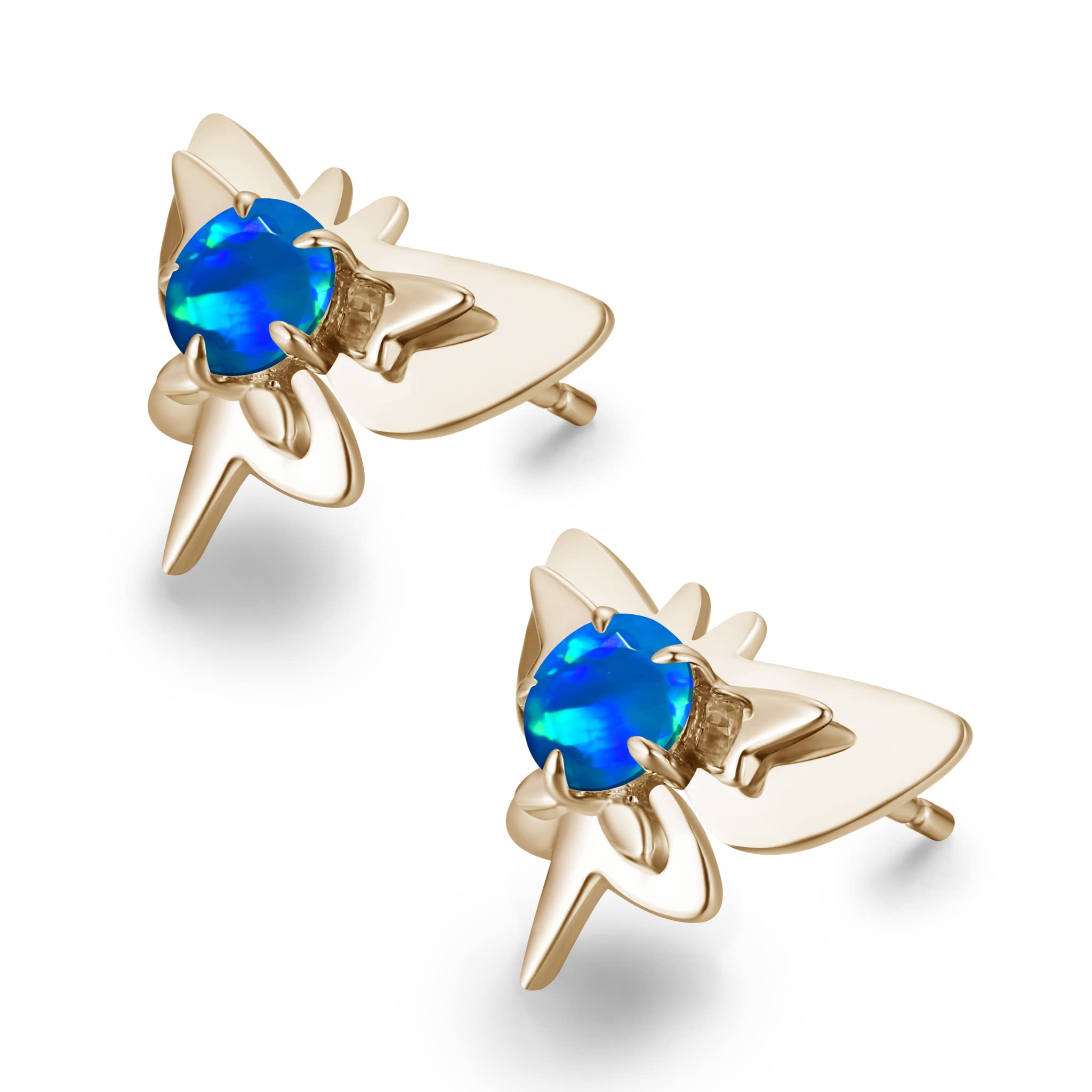 Blue Opal Earring Studs - Small Butterfly Earrings for Multiple Piercings - Dainty Stacking Jewelry - Alternative October Birthstone Earrings for Women - Perfect for Everyday Wear, Gift Giving & Special Occasions