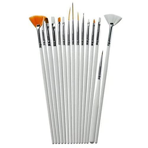 15-Piece Nail Art Brush Set with Point Drill Drawing Pens - Professional Nail Painting & Design Kit (White) - Perfect for Salon, Home Manicures & DIY Nail Art