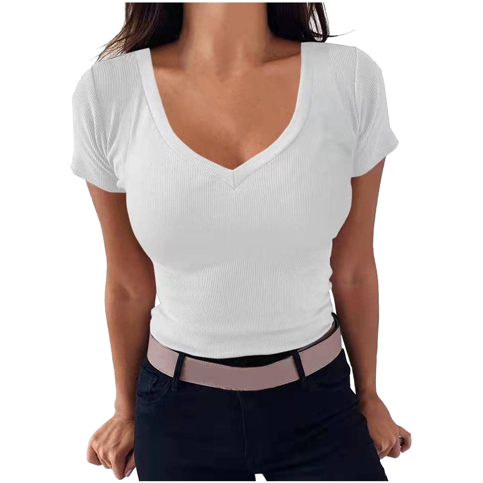 Women's Scoop Neck Short Sleeve T-Shirt - Summer Fashion Gradient Pullover Top - Casual Stretch Slim Fit Blouse for Everyday Wear & Outfits