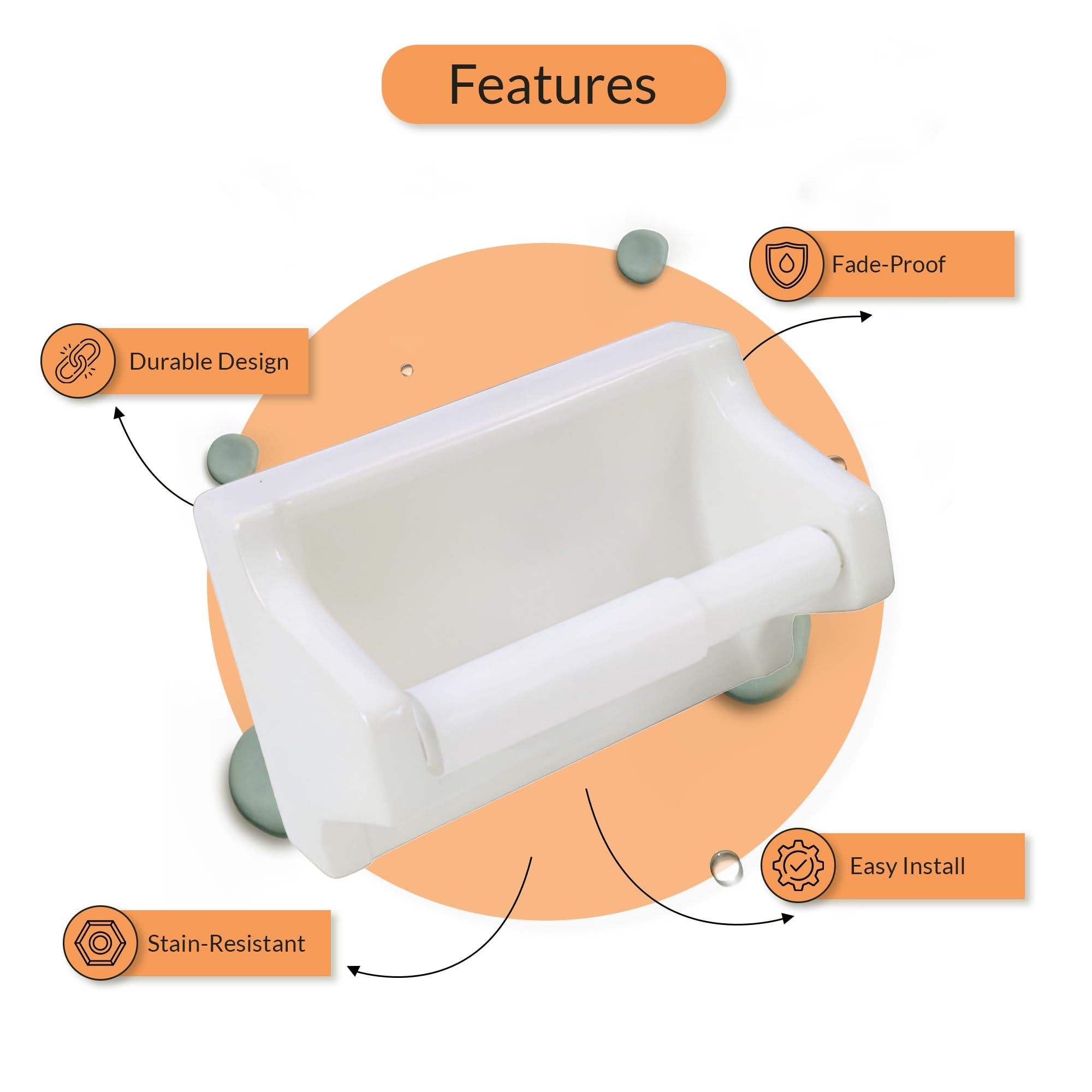 PROPLUS Ceramic Toilet Tissue Holder with Grout-Free Installation - Elegant Bathroom Accessory for Modern Homes, Perfect for Powder Rooms, Guest Baths & Master Suites