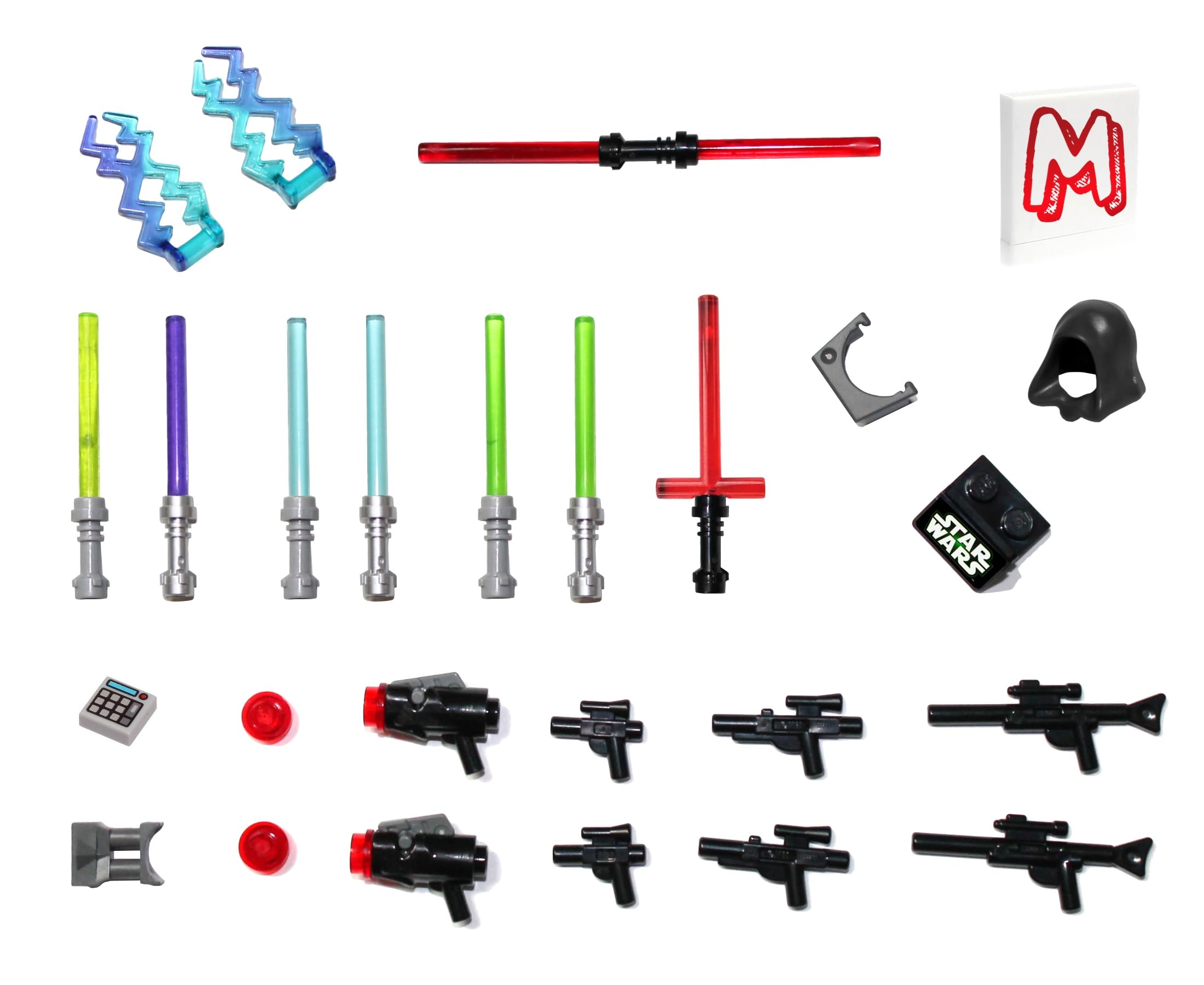 LEGO Star Wars Accessory & Weapons Pack - 8 Lightsabers, 8 Blasters, 2 Display Stands for Action Figures | Perfect for Collectors, Battle Scenes & DIY Displays