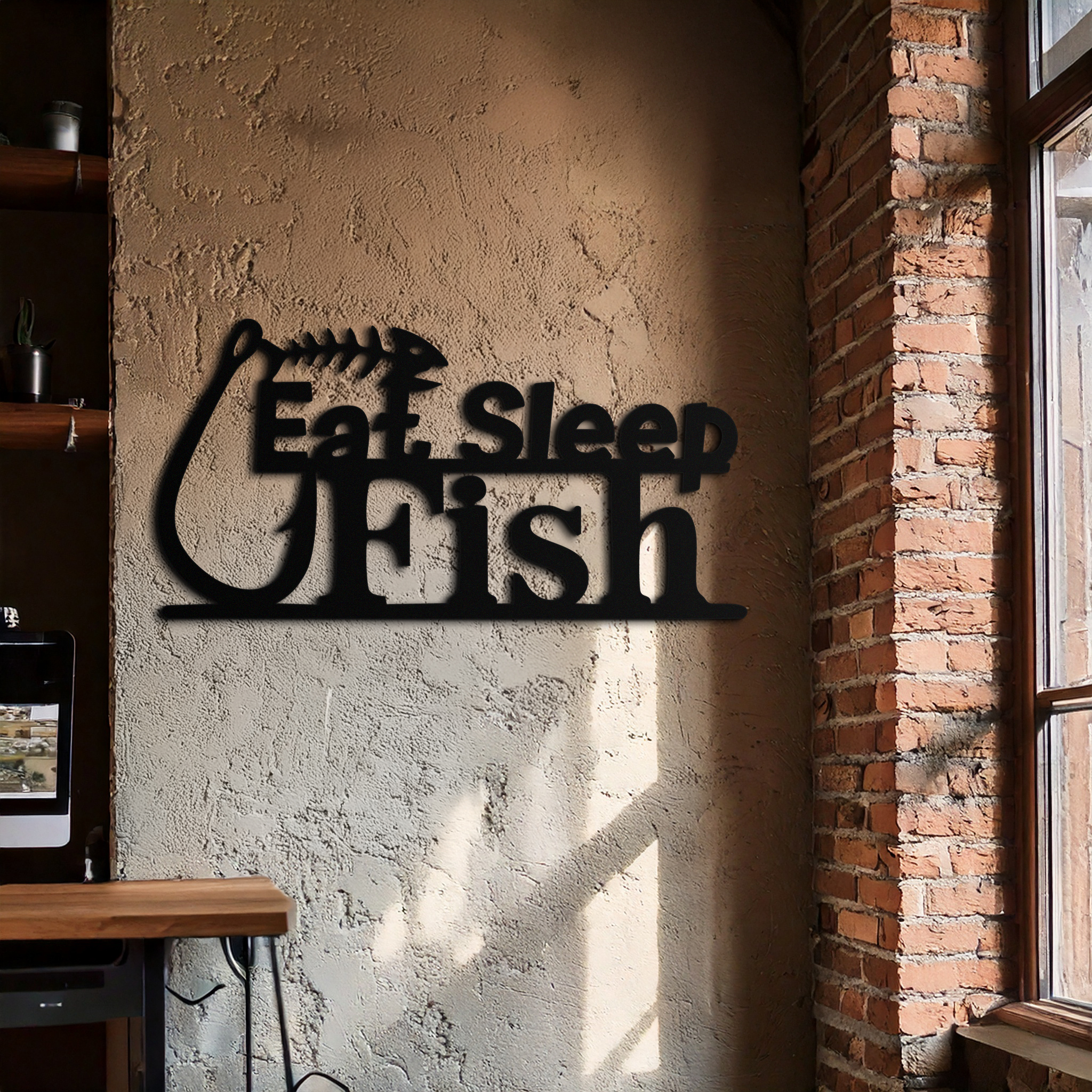 Eat Sleep Fish Metal Wall Art - Rustic Fishing Decor with Hook Design for Home & Office | Perfect Gift for Fishing Enthusiasts | Durable Metal Sign for Man Cave, Garage or Cabin Decor