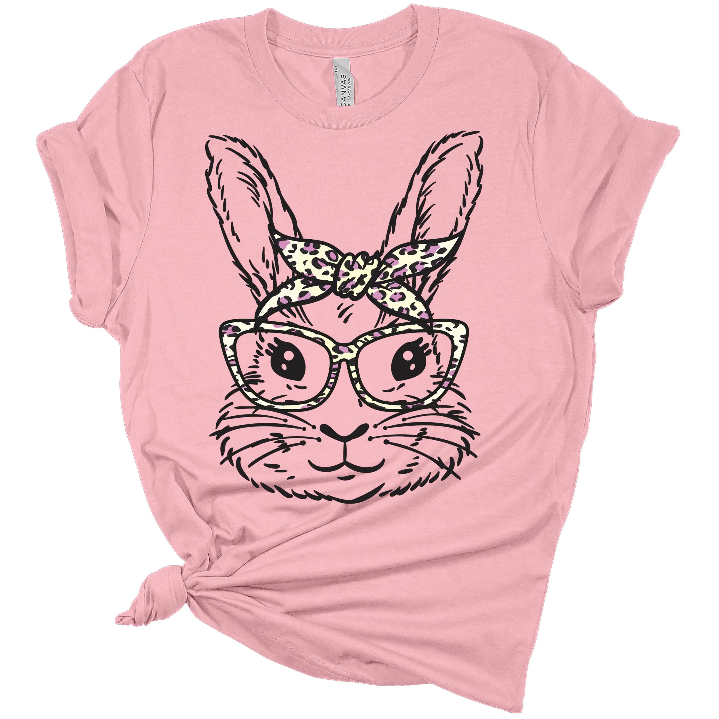 Women's Cute Bunny Headband Print T-Shirt - Short Sleeve Easter Graphic Top for Spring Outfits & Holiday Parties