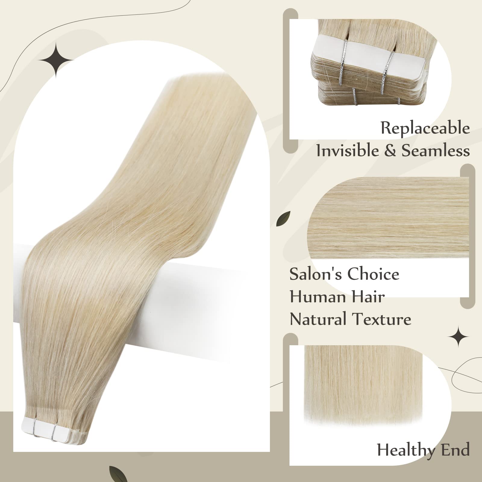 Premium Remy Human Hair Tape-In Extensions - 40Pcs/100Grams (Blonde Highlights, Silky Straight & Soft) for Short Hair - Includes #60 & P16/22 Packs - Perfect for Daily Styling, Volume Boost & Special Occasions